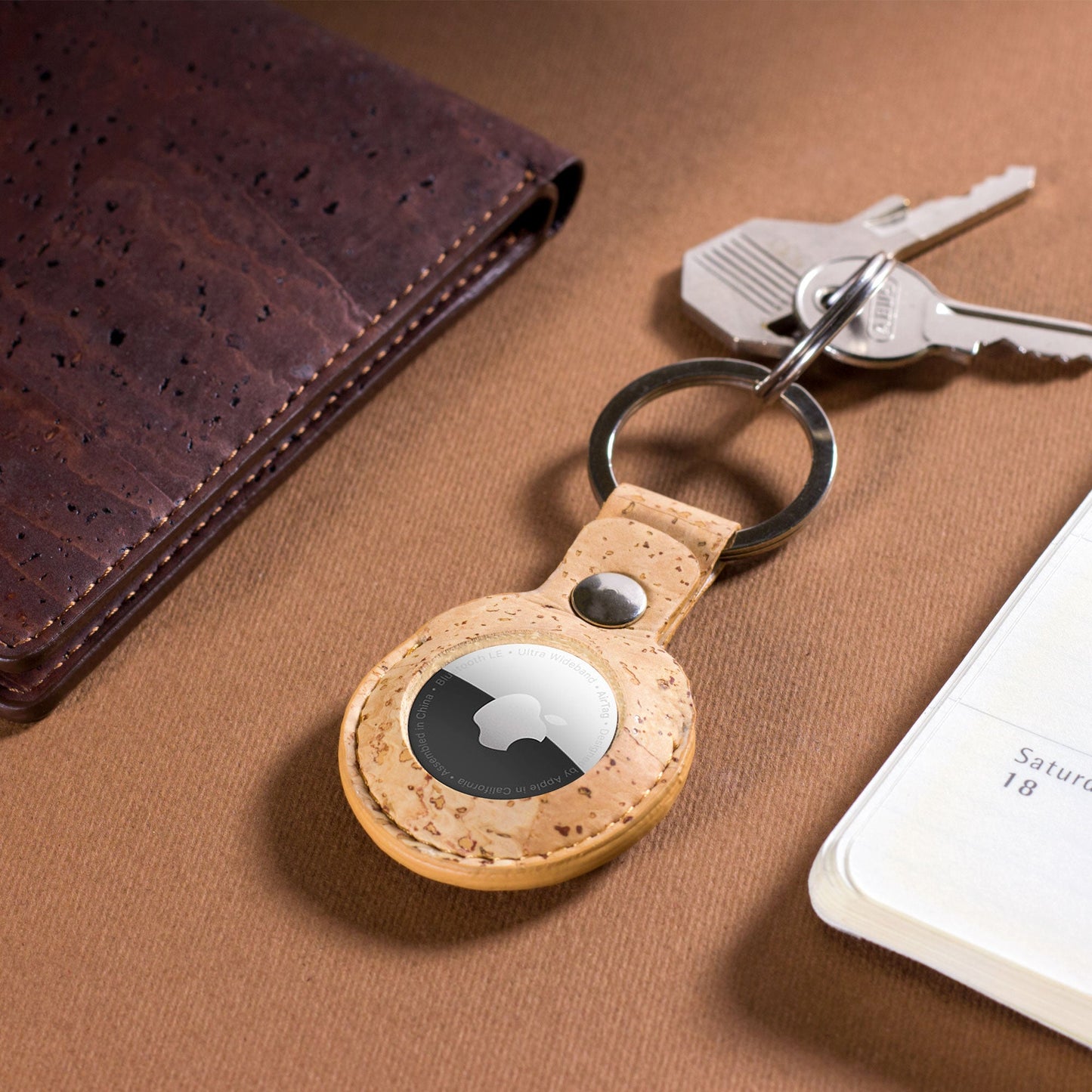 keychains apple air tag cork brown