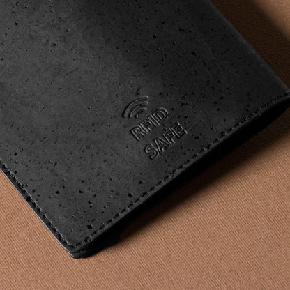 Passport Wallet RFID Protection Cork vegan leather black