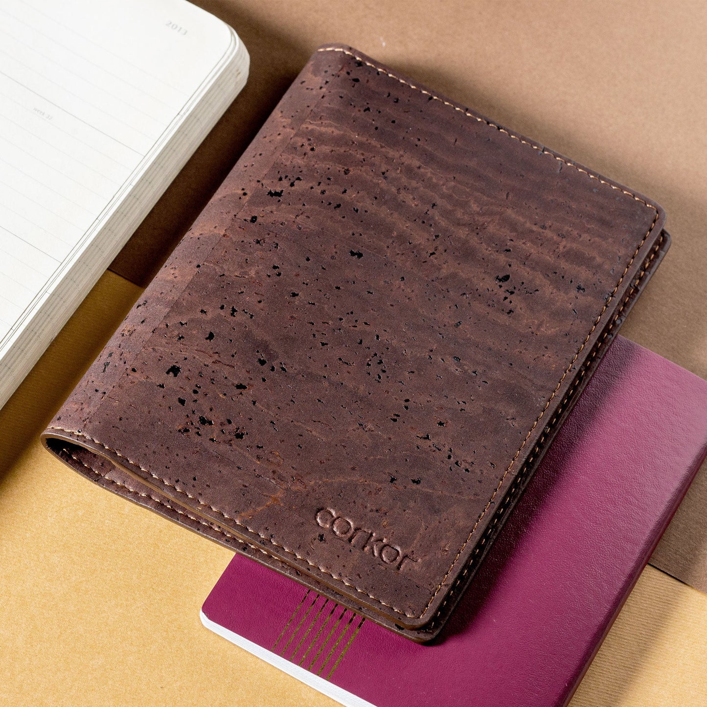 Passport Wallet RFID Protection Cork vegan leather brown