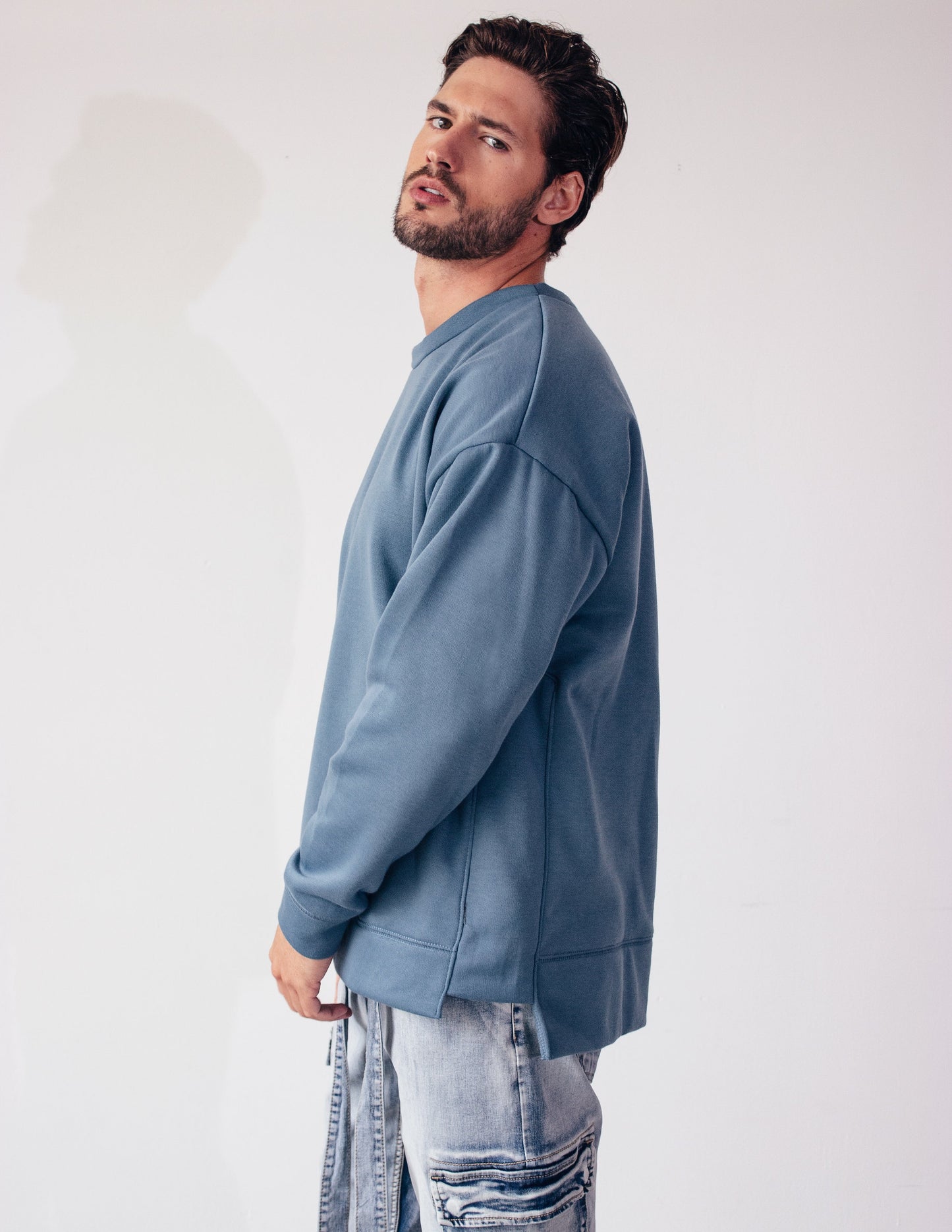 long sleeve blue shirt men vegan ethical fashion