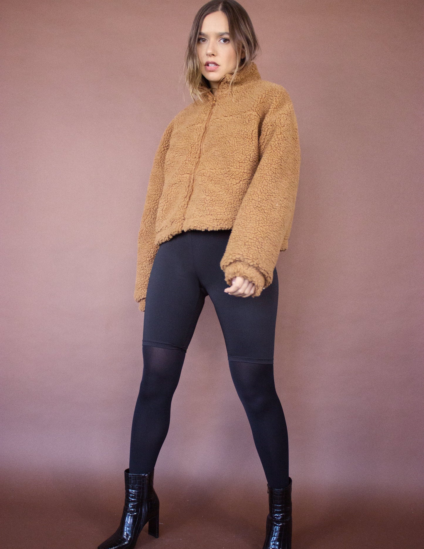 women vegan coat brown