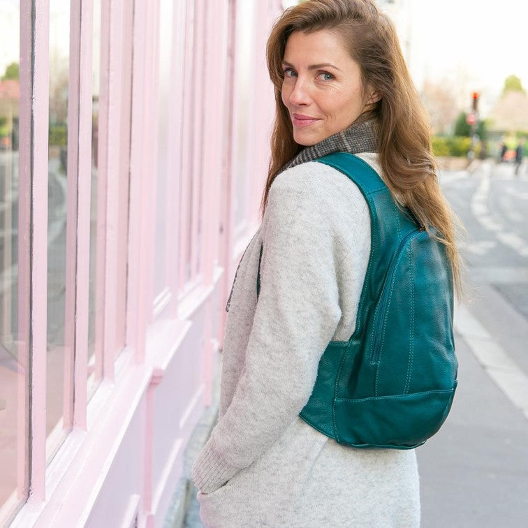 peacock blue Backpack vegan secure closure