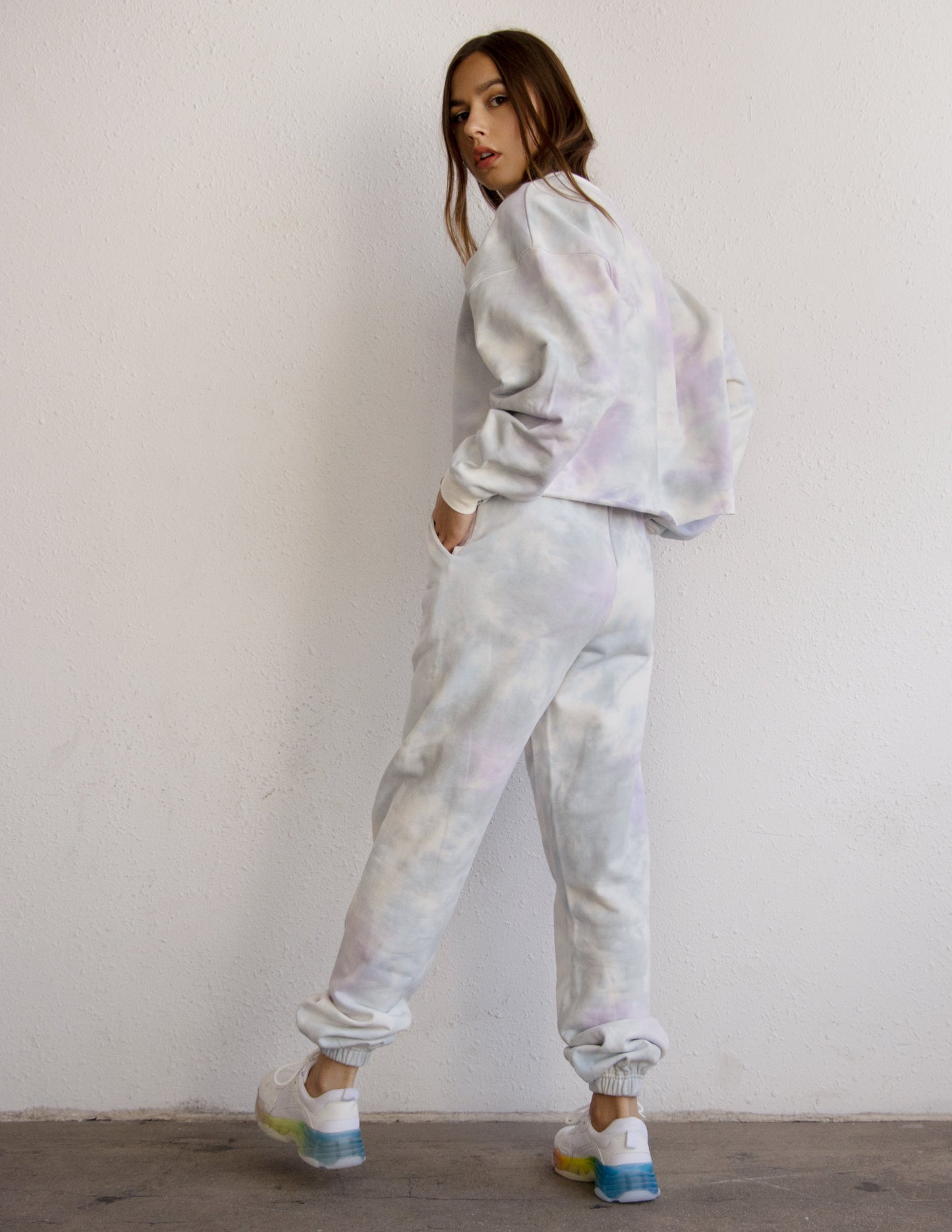 jogger set white cloud dye vegan cotton