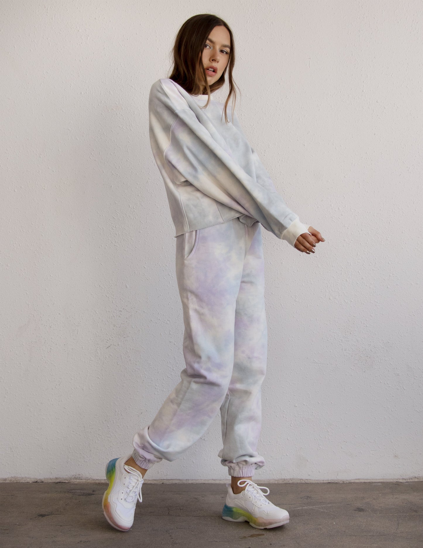 jogger set white cloud dye vegan cotton