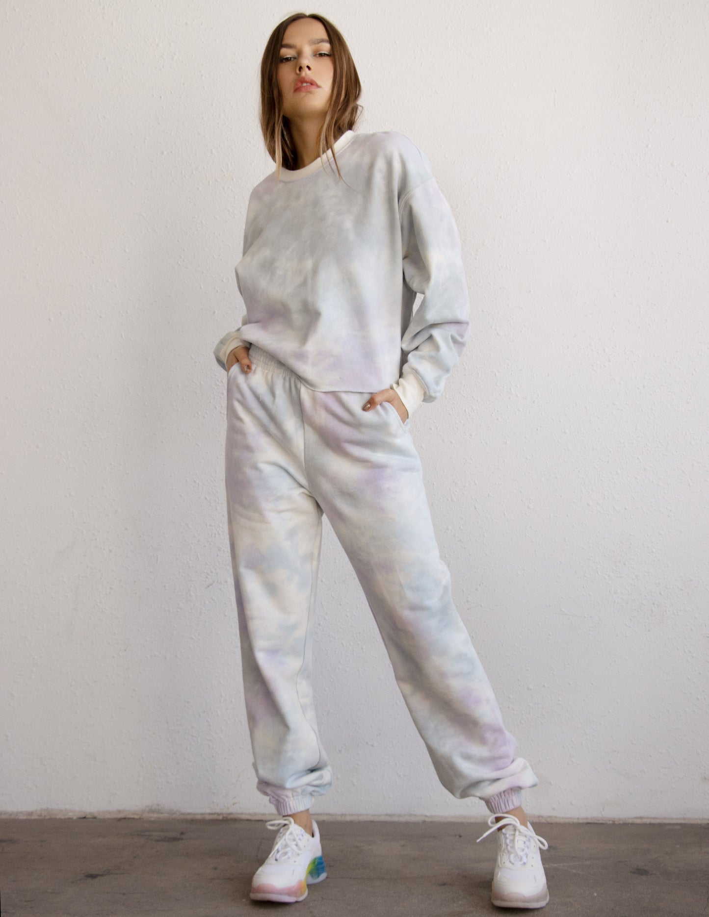 jogger set white cloud dye vegan cotton