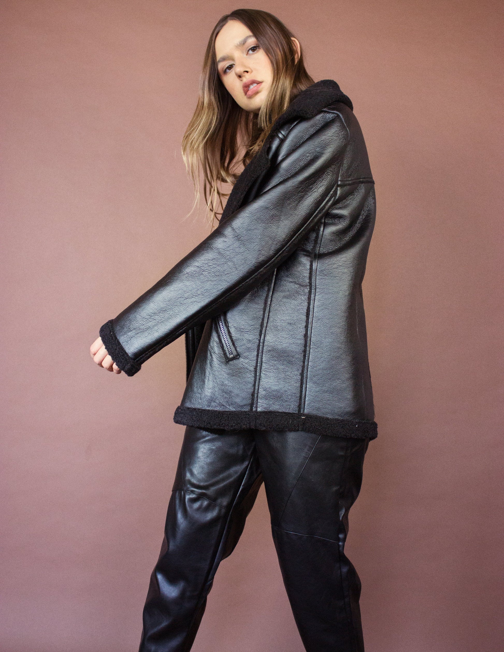 black vegan leather women jacket