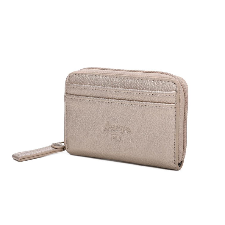 metallic color champagne Small Wallet arsayo Vegan leather