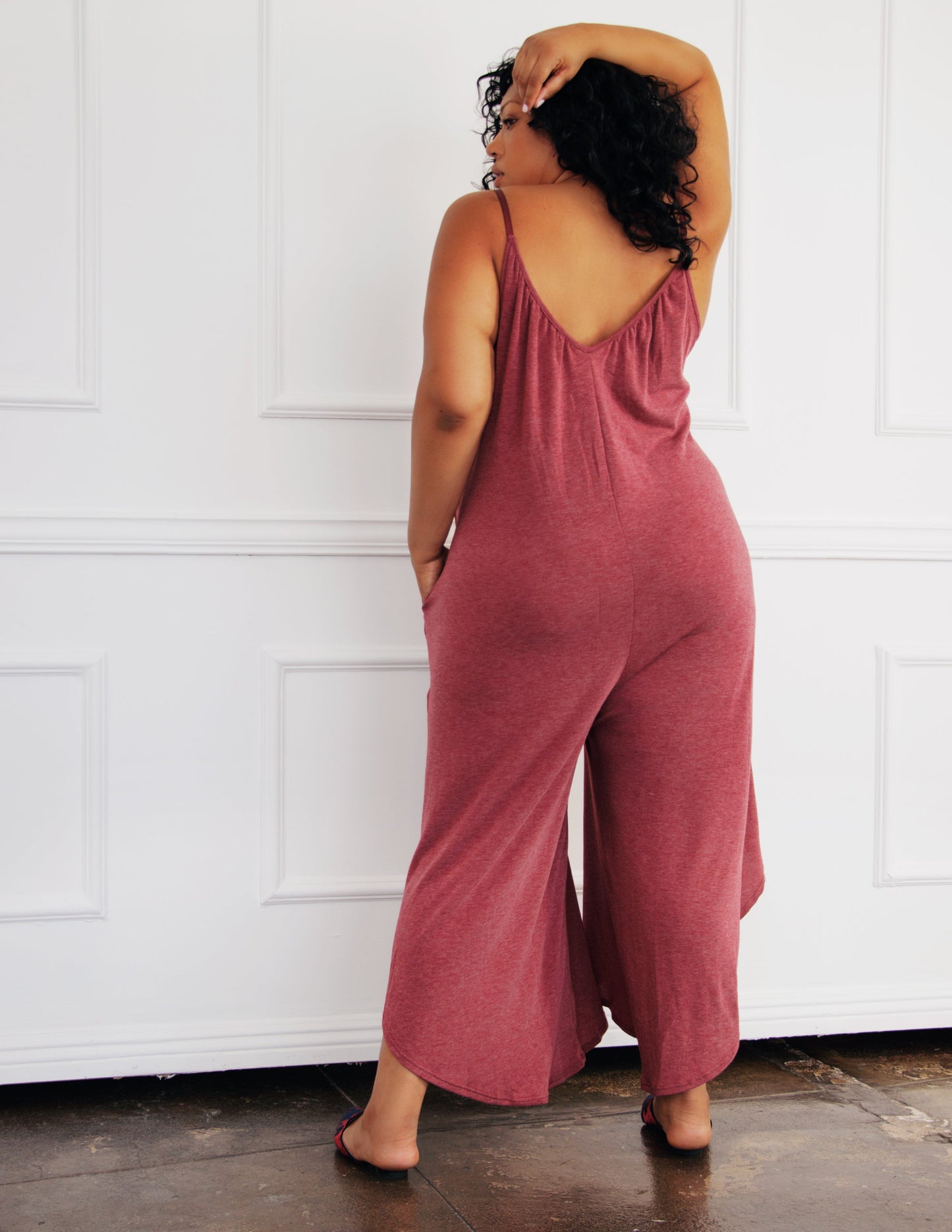 red vegan jumpsuit