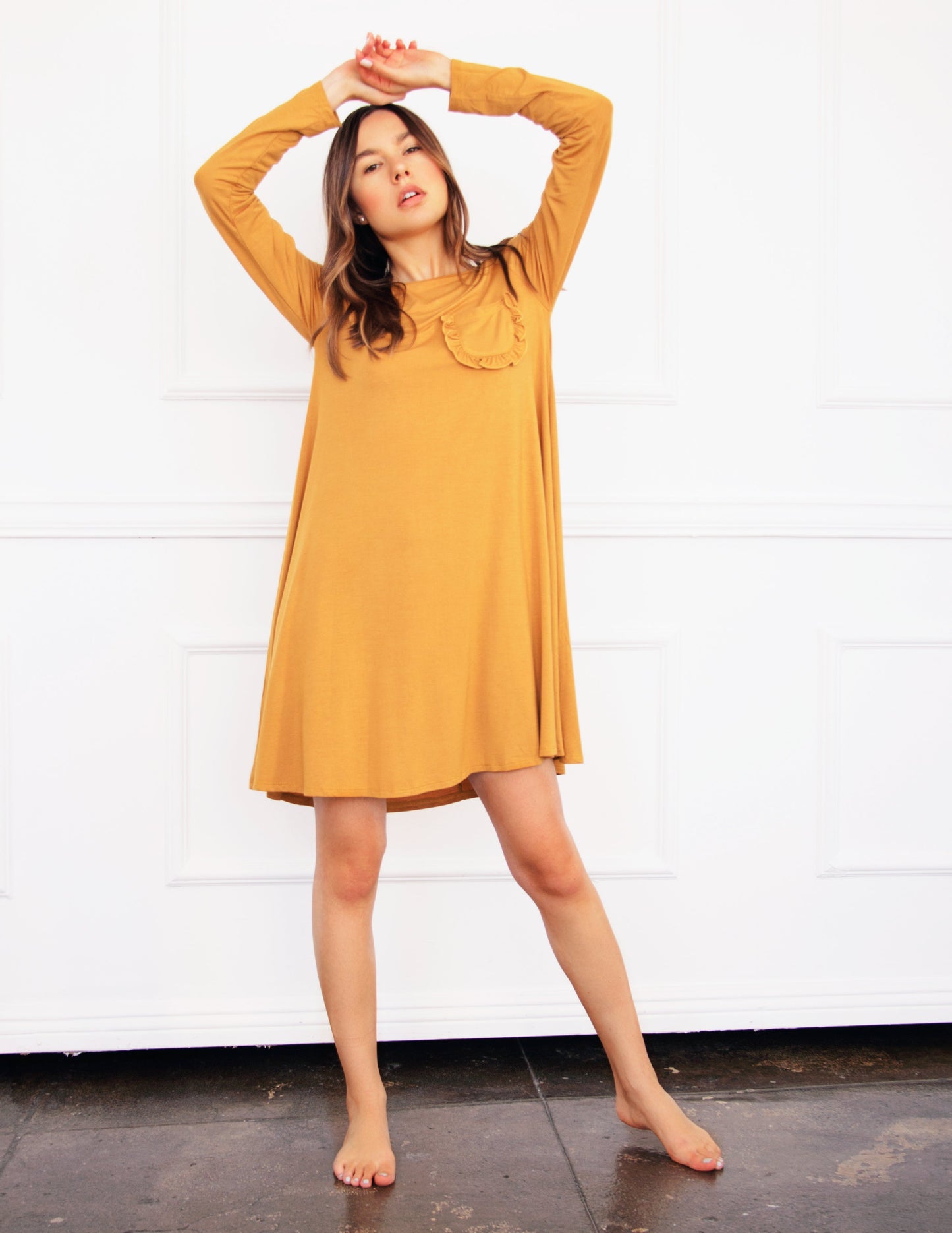 yellow mustard vegan dress