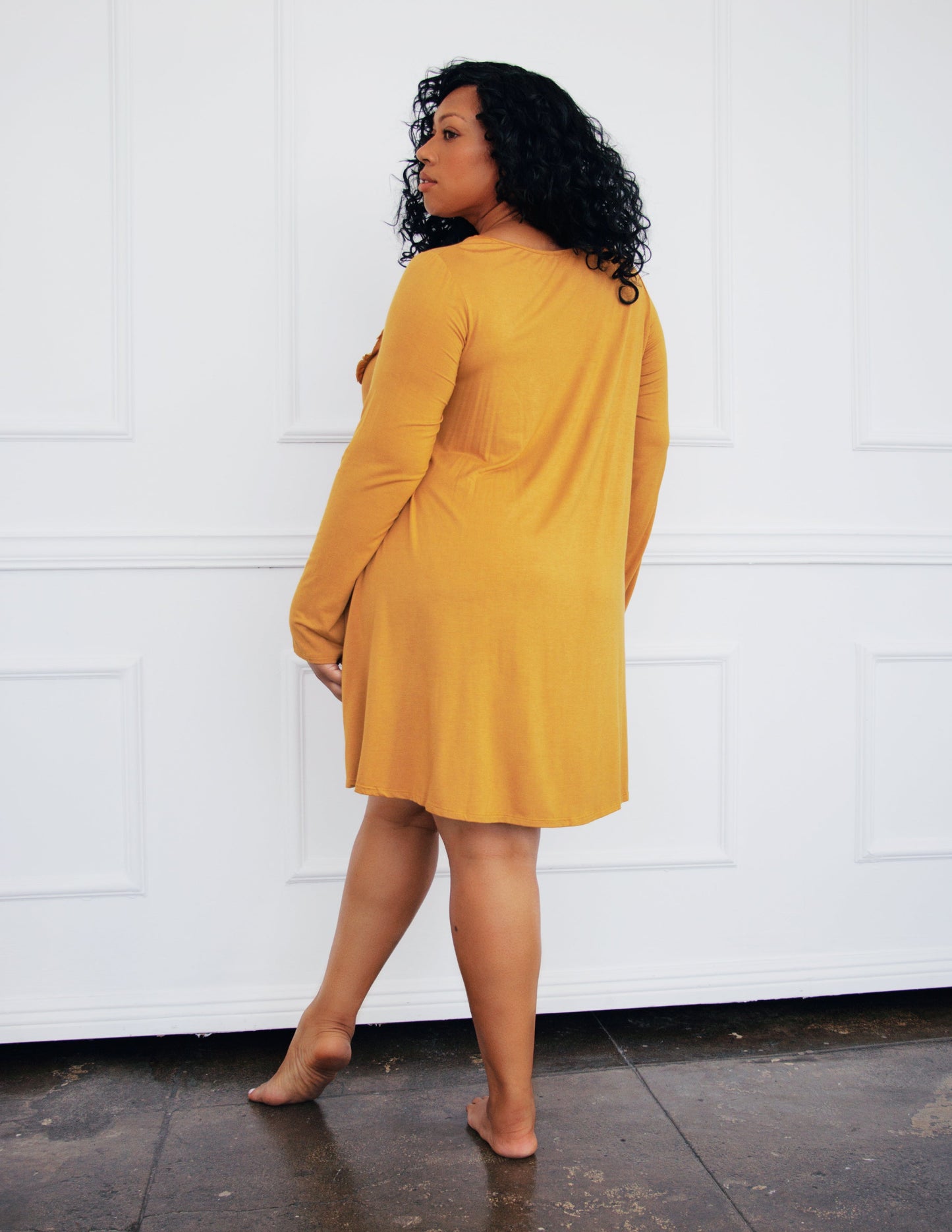 yellow mustard vegan dress