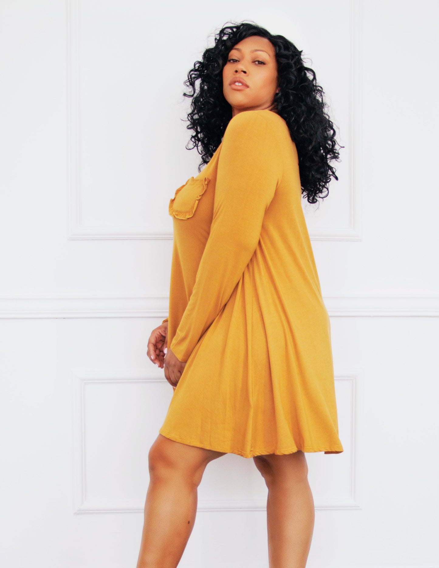 yellow mustard vegan dress