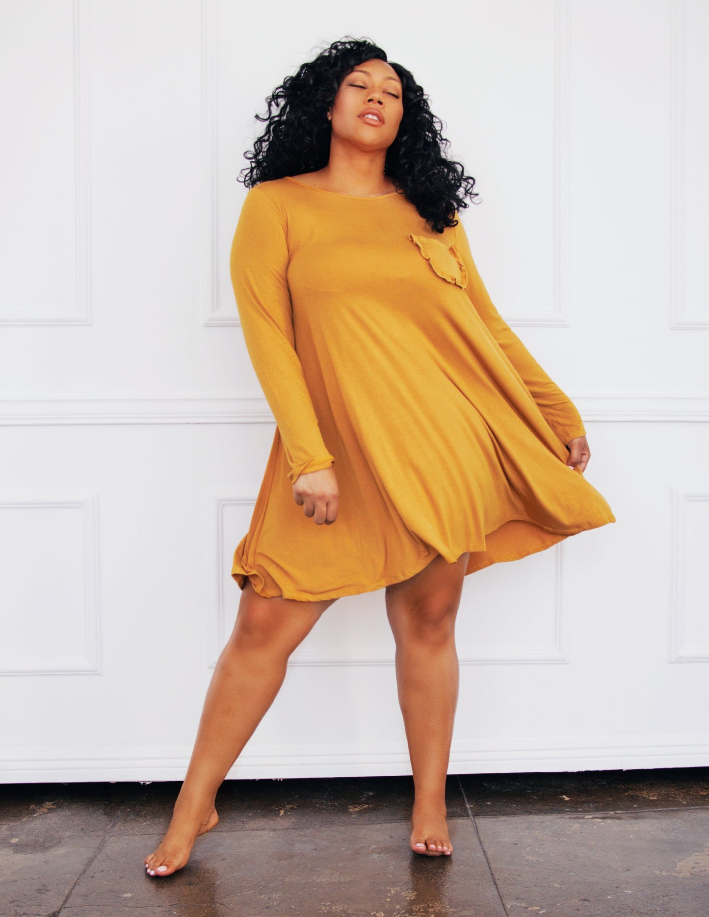 yellow mustard vegan dress