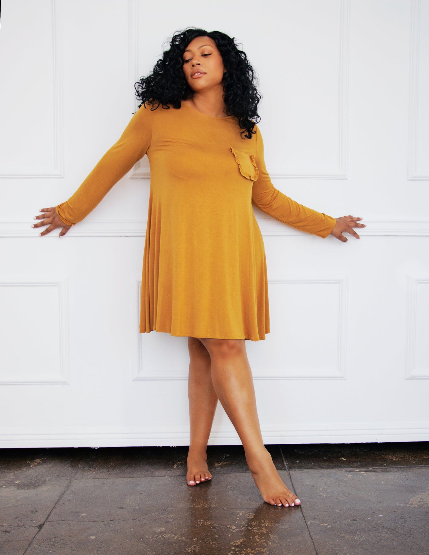 yellow mustard vegan dress