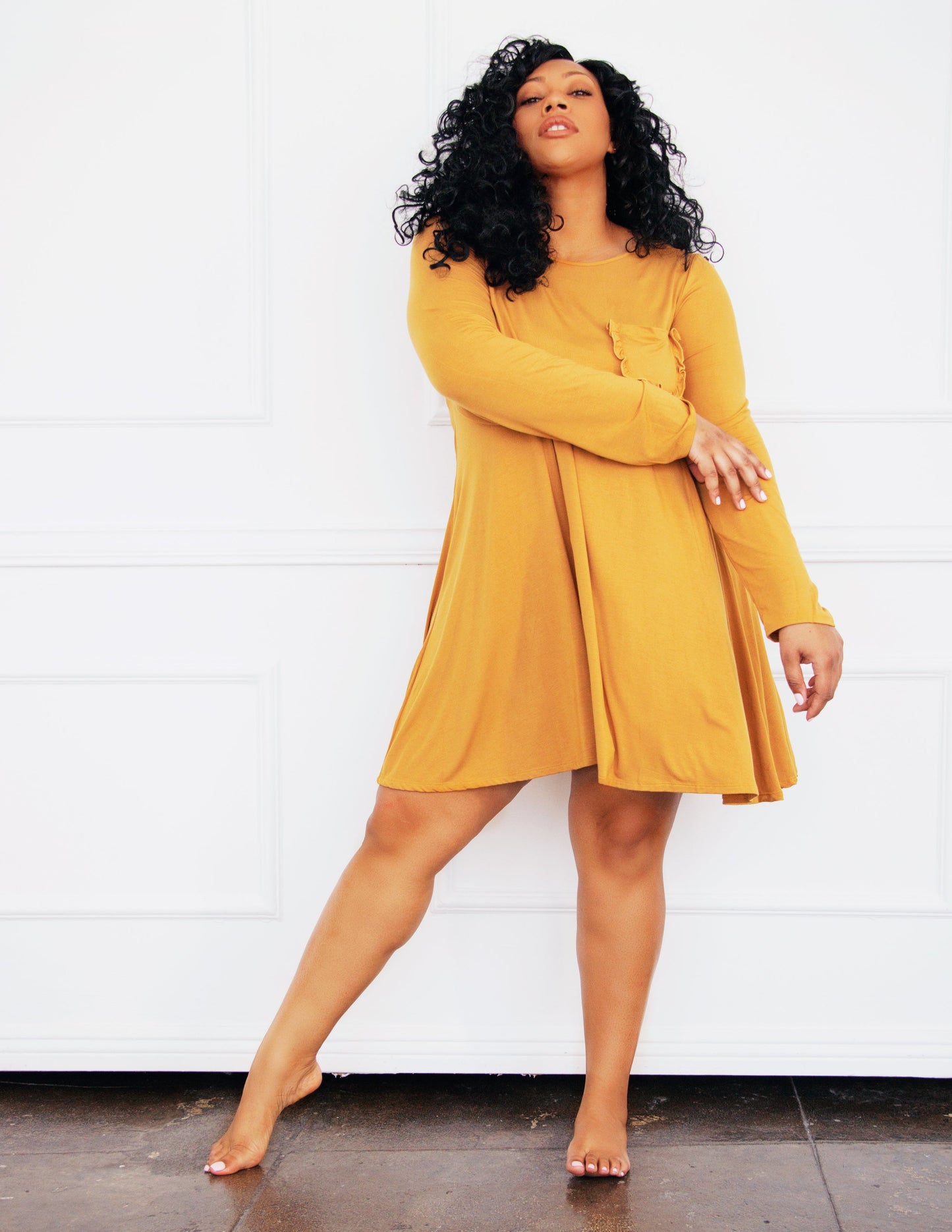 yellow mustard vegan dress