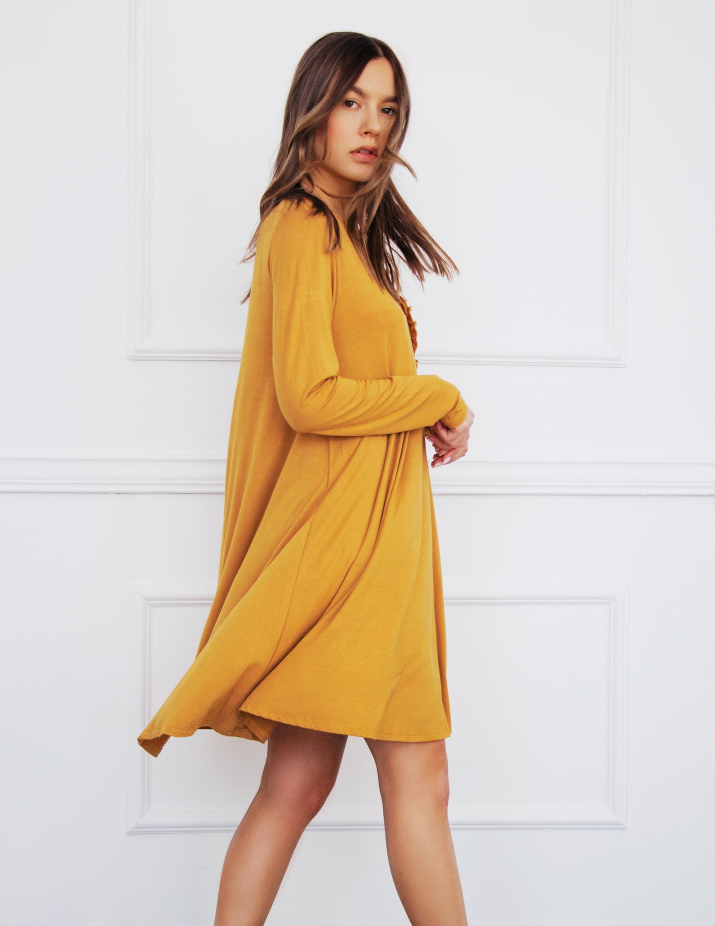 yellow mustard vegan dress