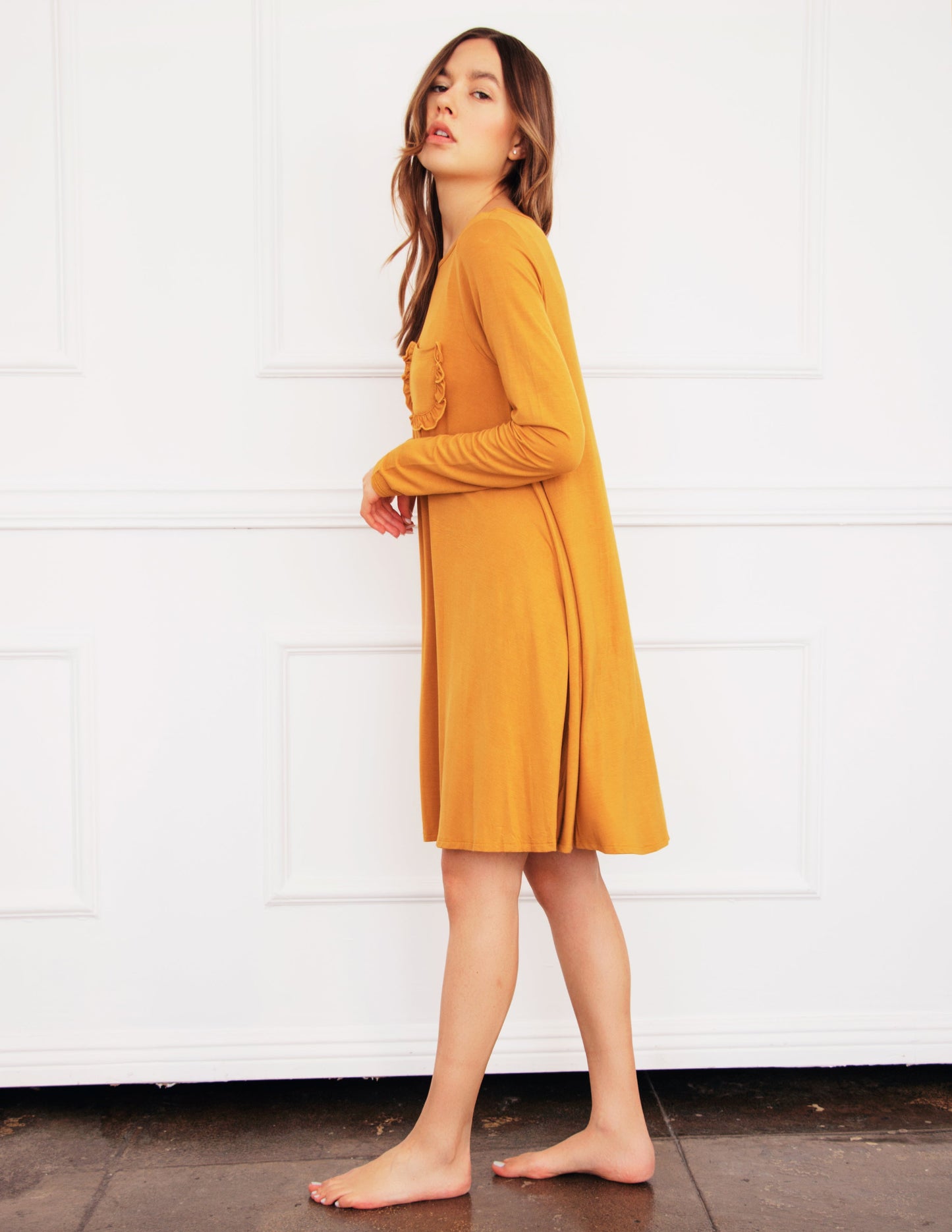 yellow mustard vegan dress