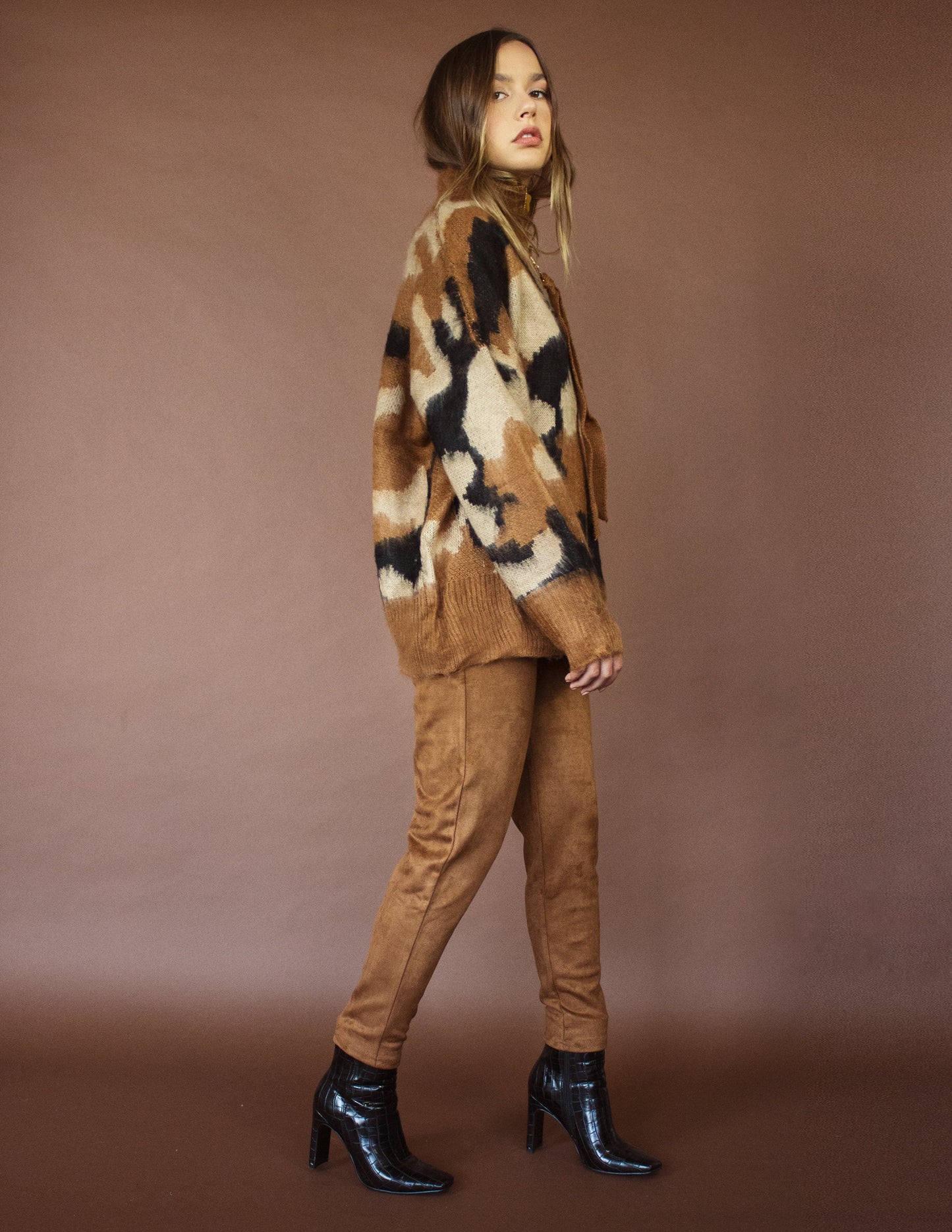 military print vegan wool jacket brown