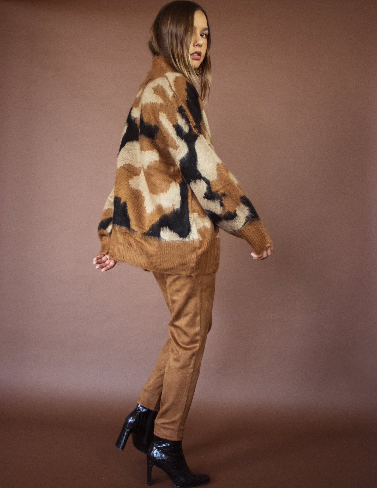 military print vegan wool jacket brown