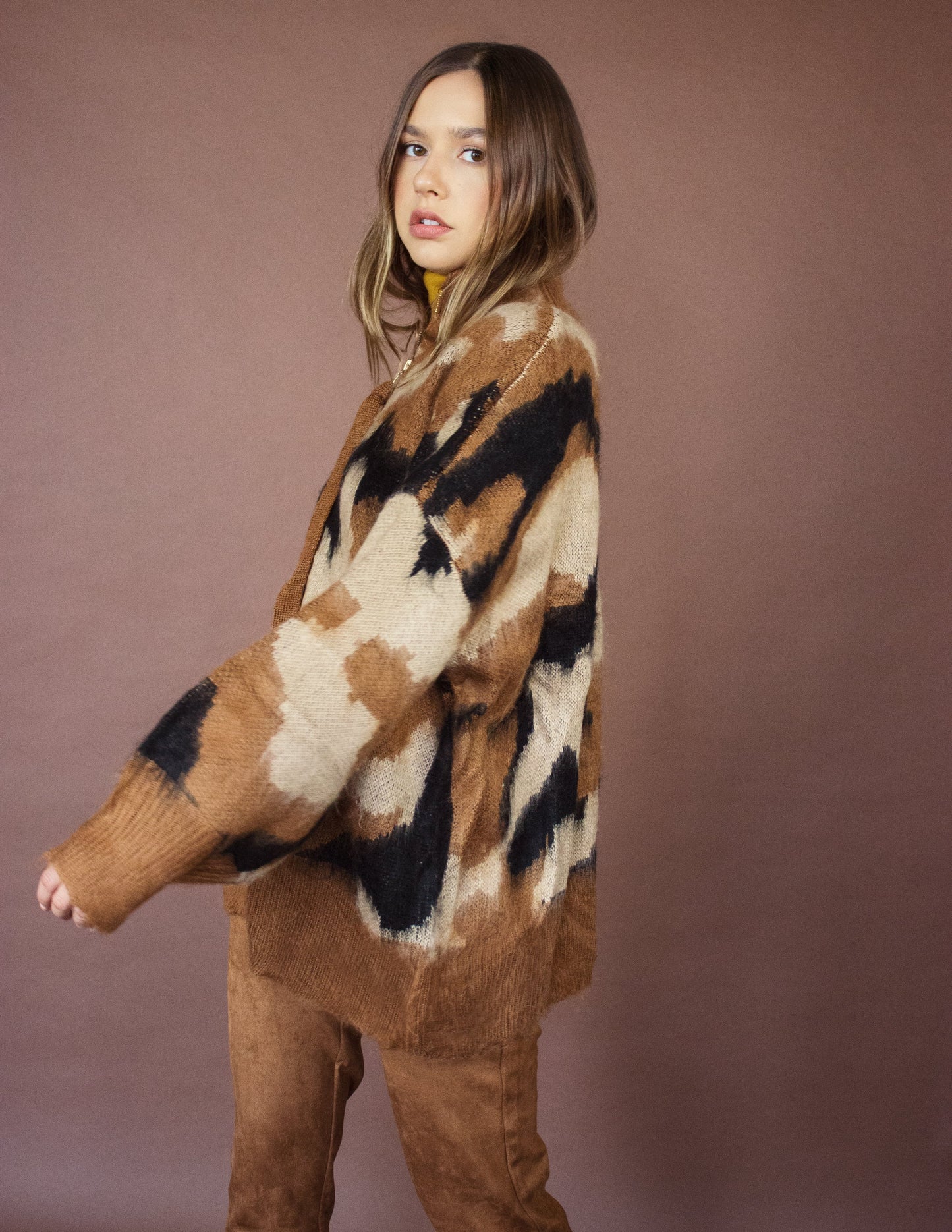 military print vegan wool jacket brown