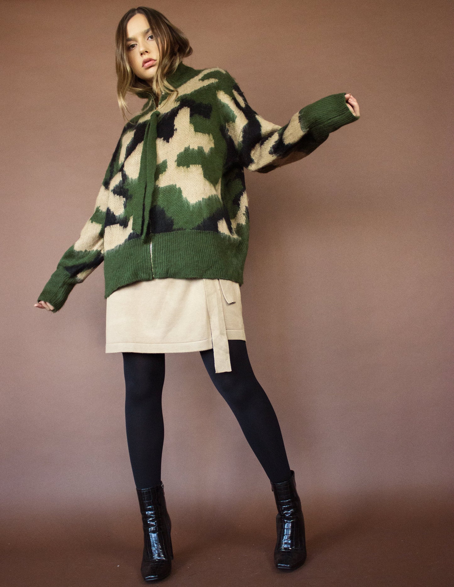 military print vegan wool jacket
