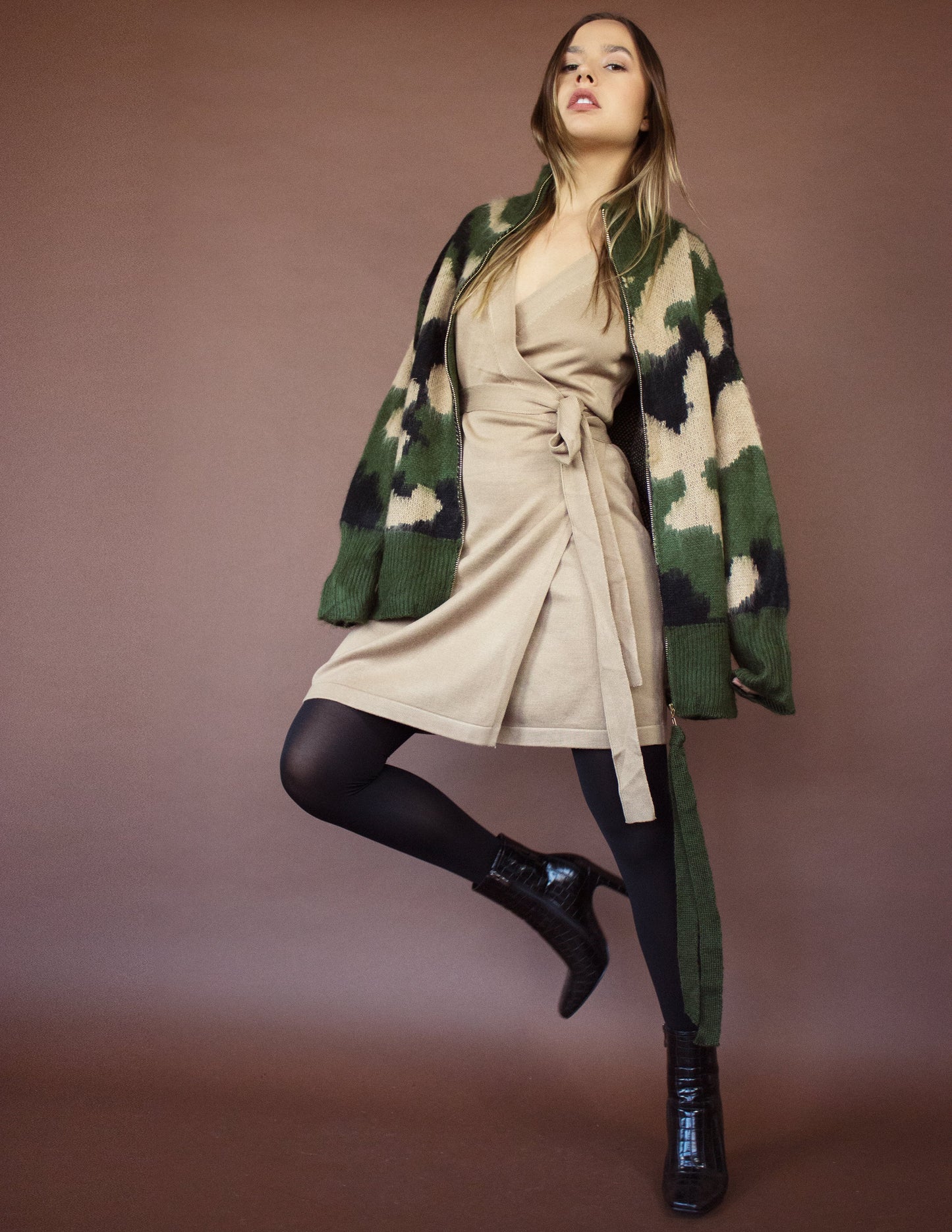 military print vegan wool jacket