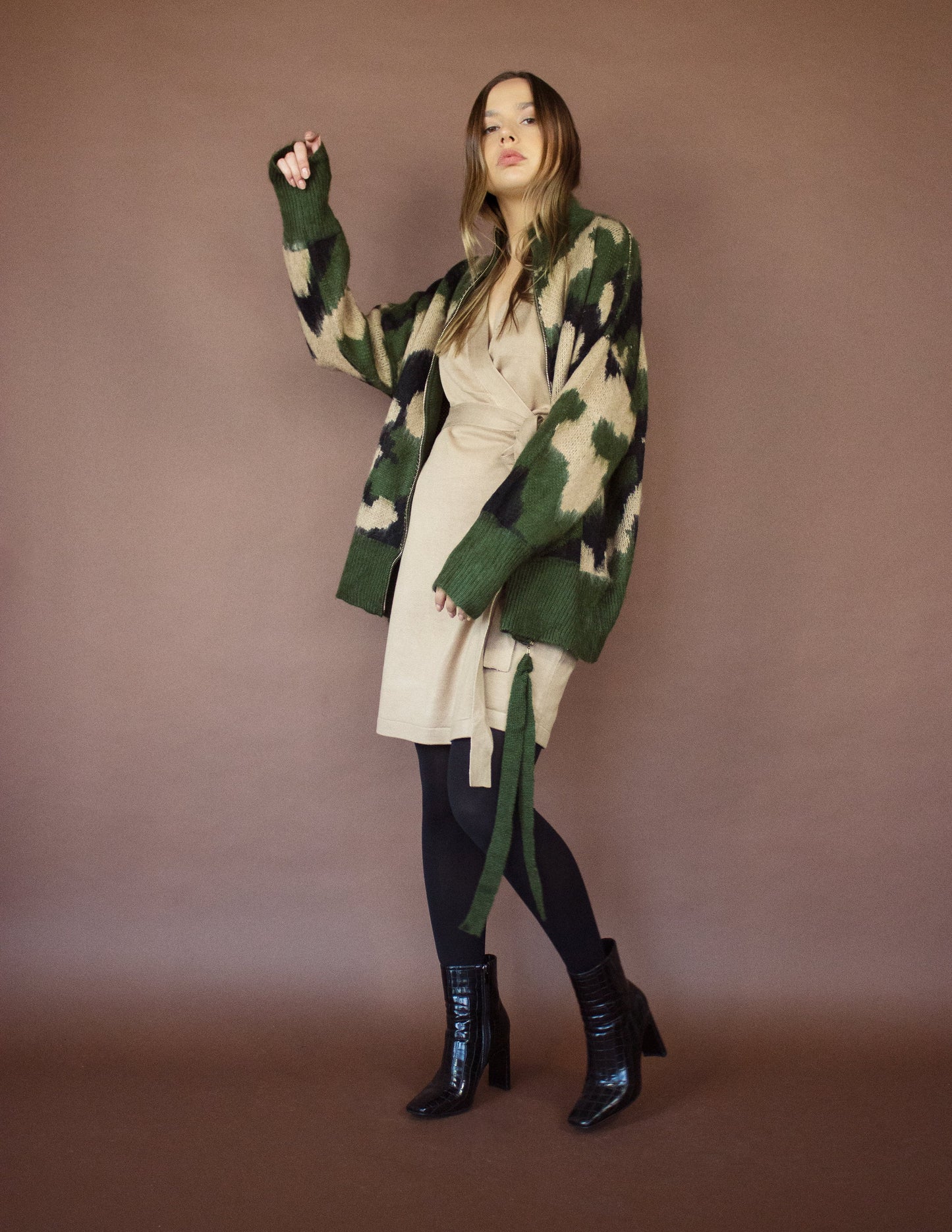 military print vegan wool jacket