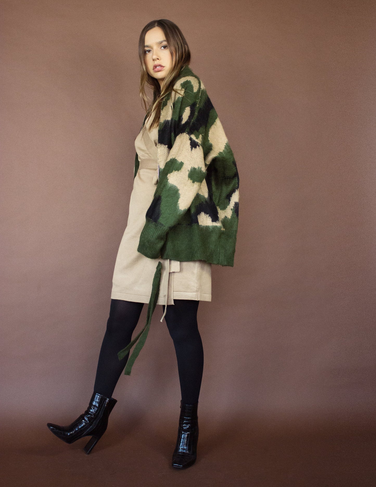 military print vegan wool jacket