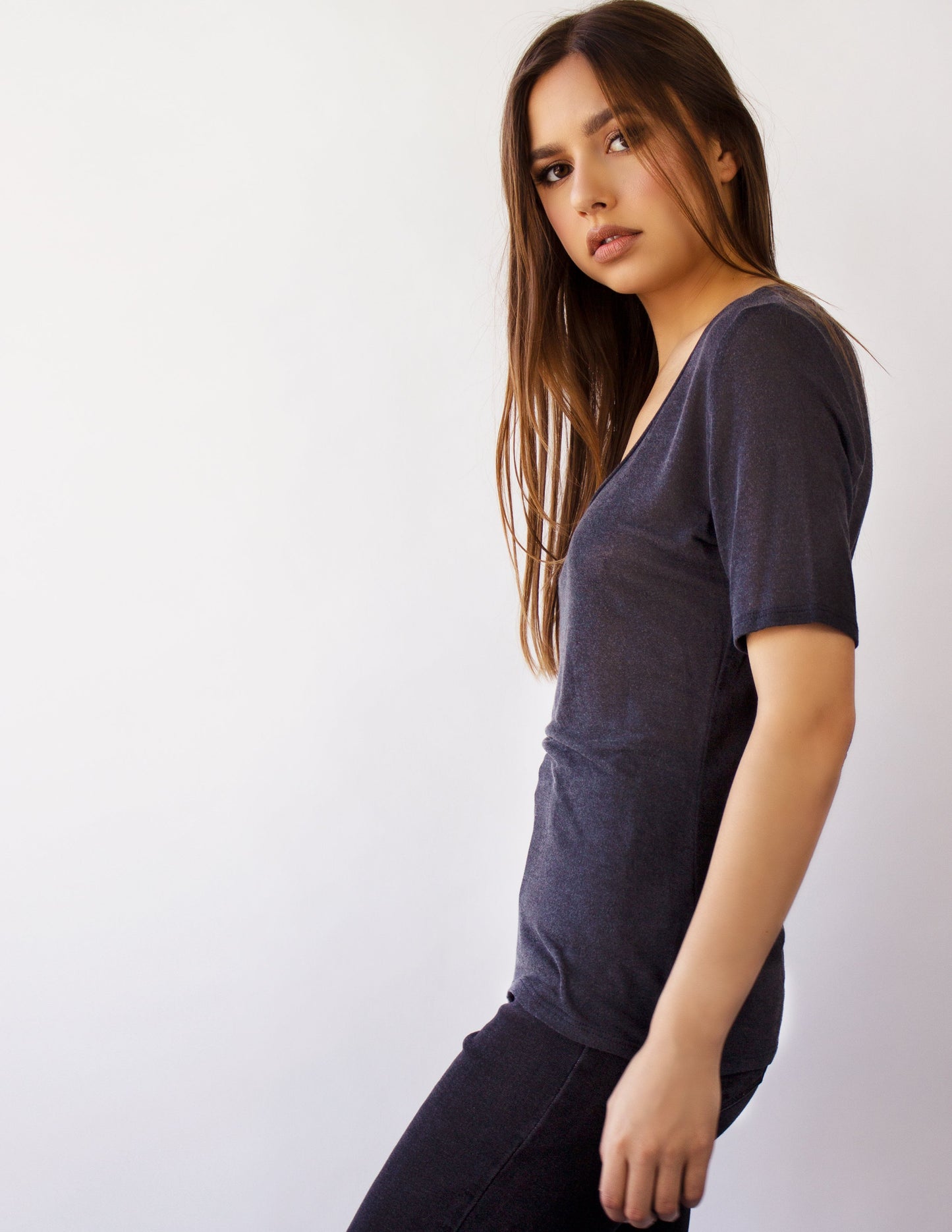 v neck black vegan shirt