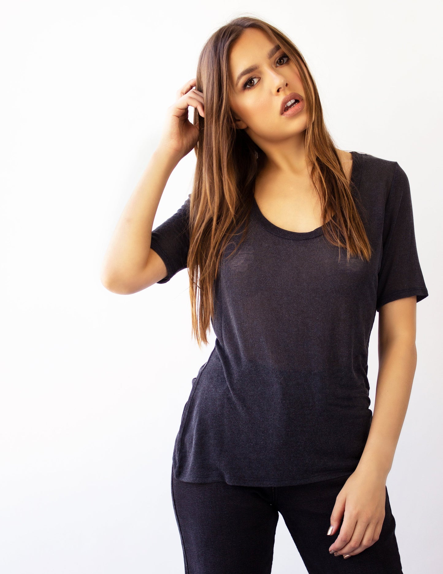 v neck black vegan shirt