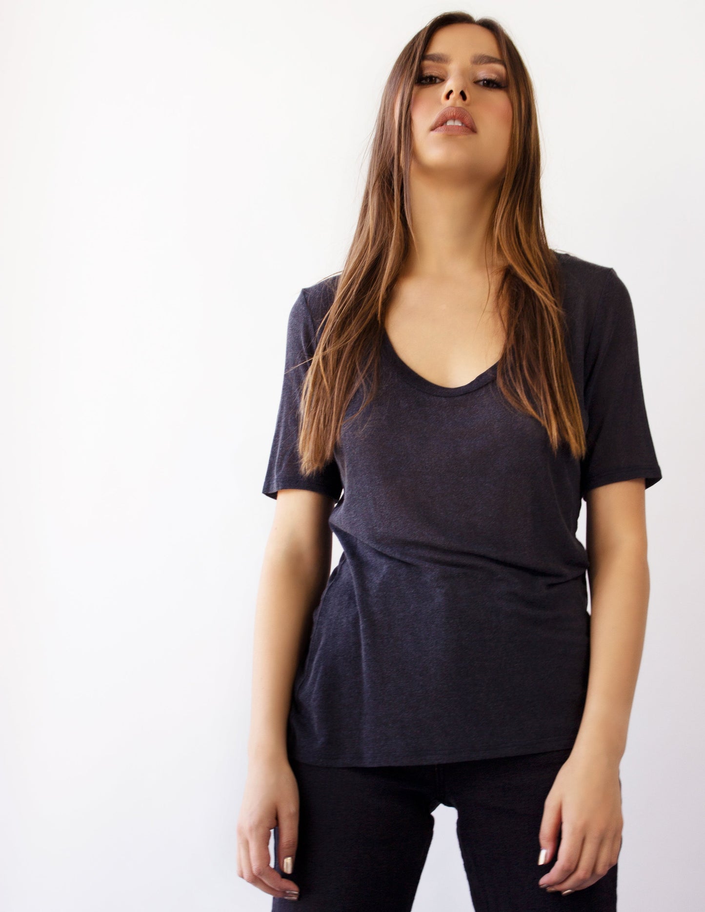 v neck black vegan shirt