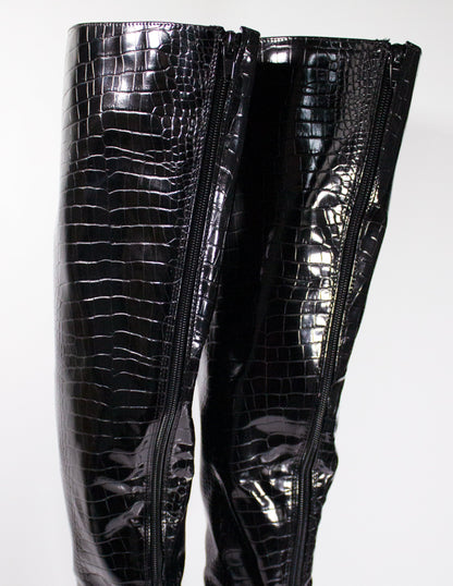 black vegan leather shoes crocodile