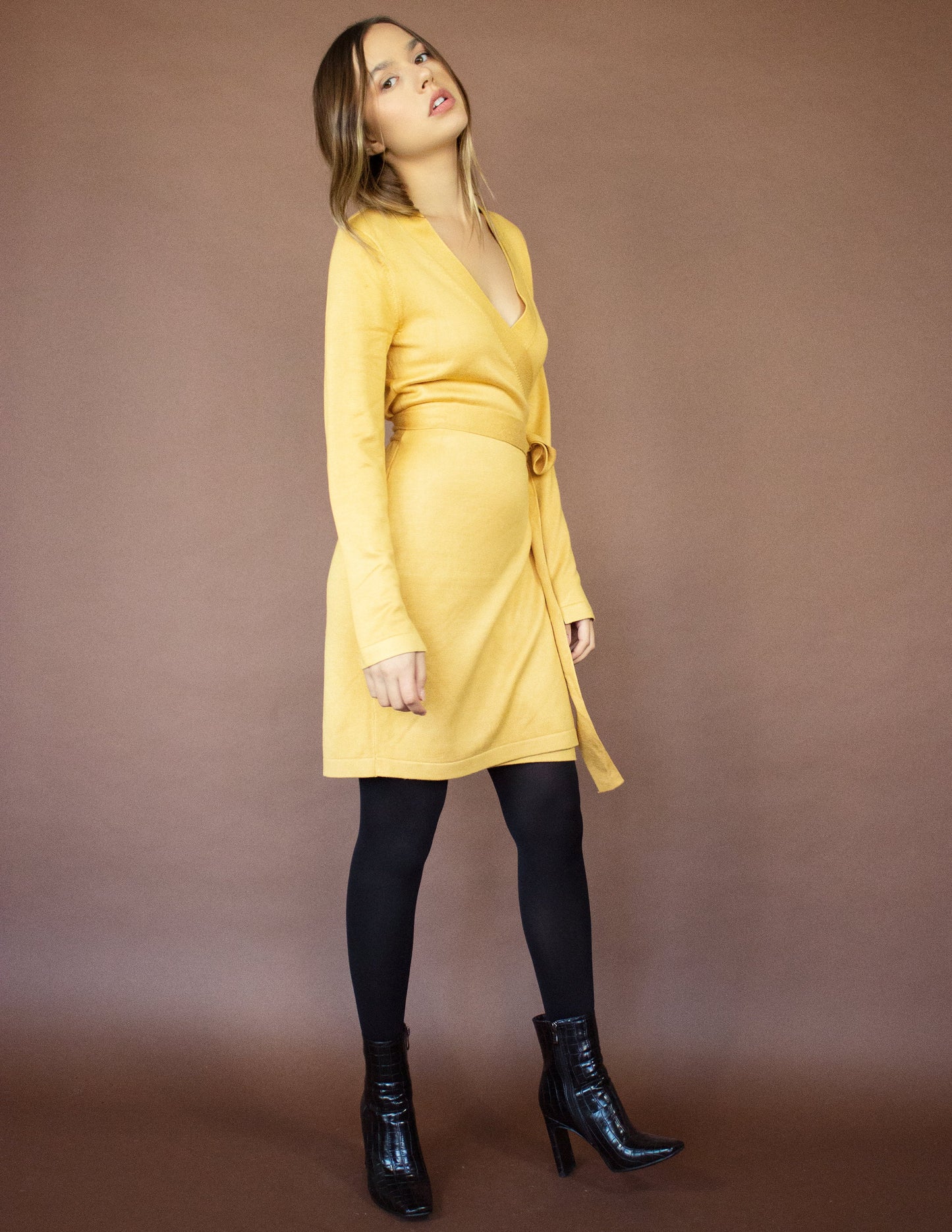 yellow mustard vegan dress