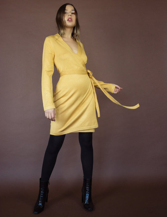 yellow mustard vegan dress