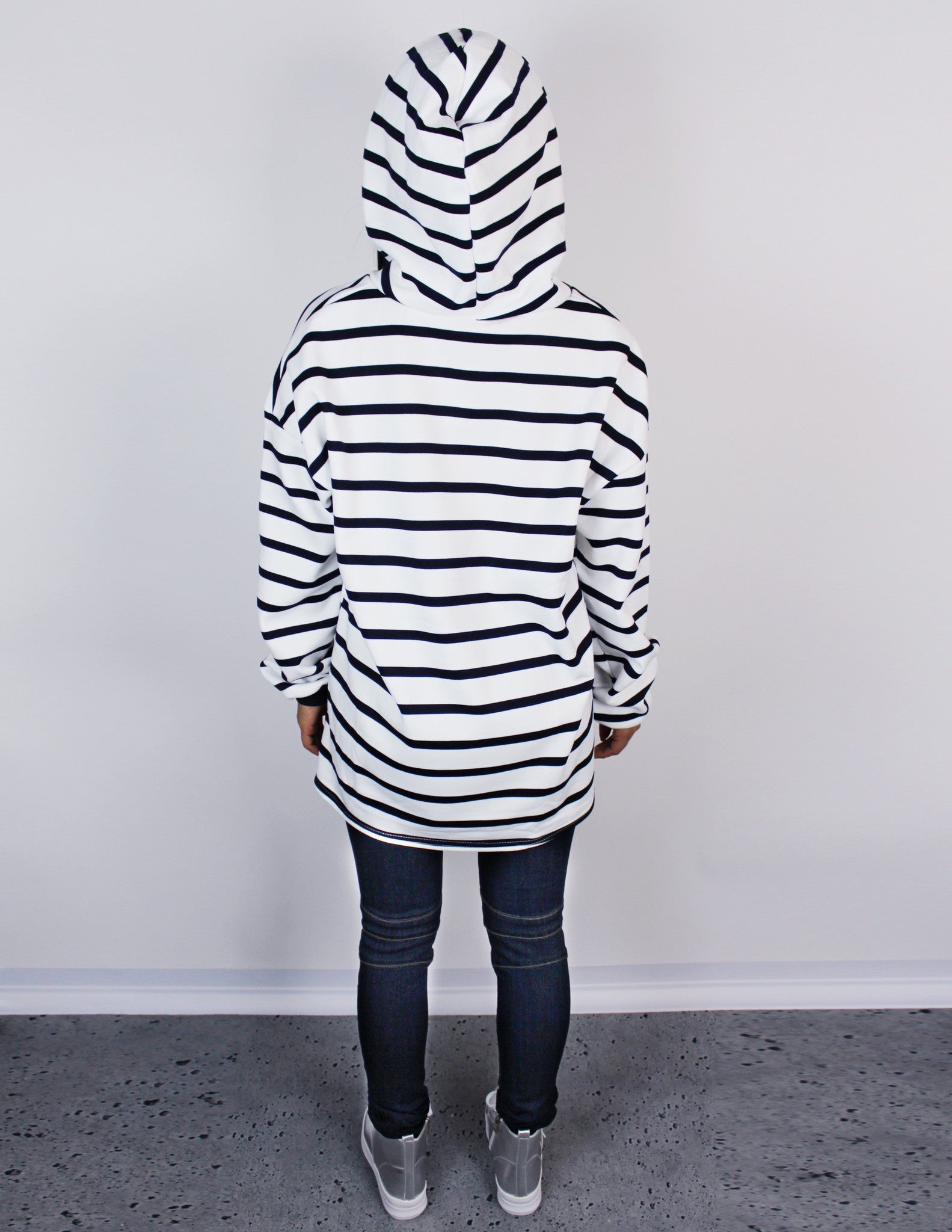black stripe white oversized hoodie vegan cotton