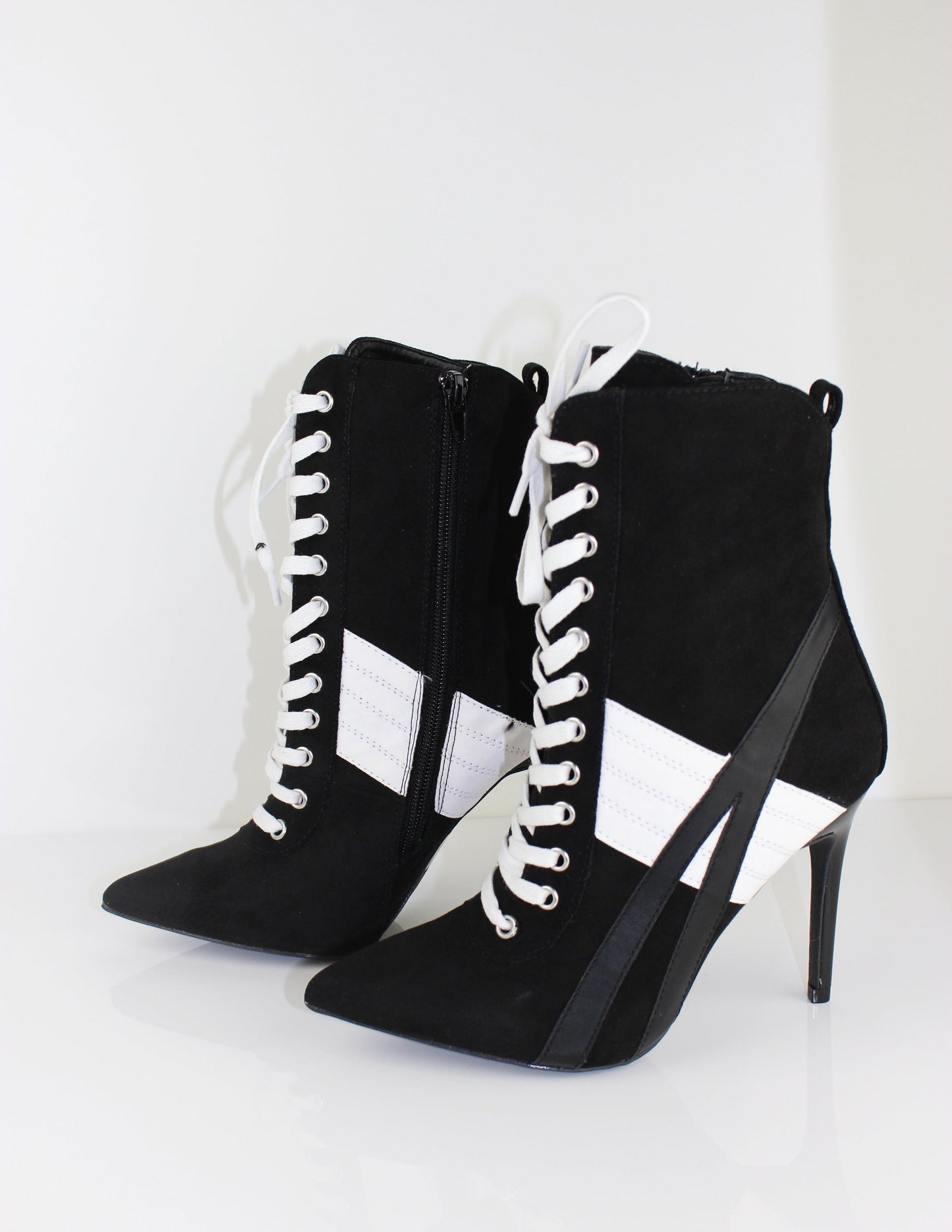 black and White vegan leather high heel shoes sneakers