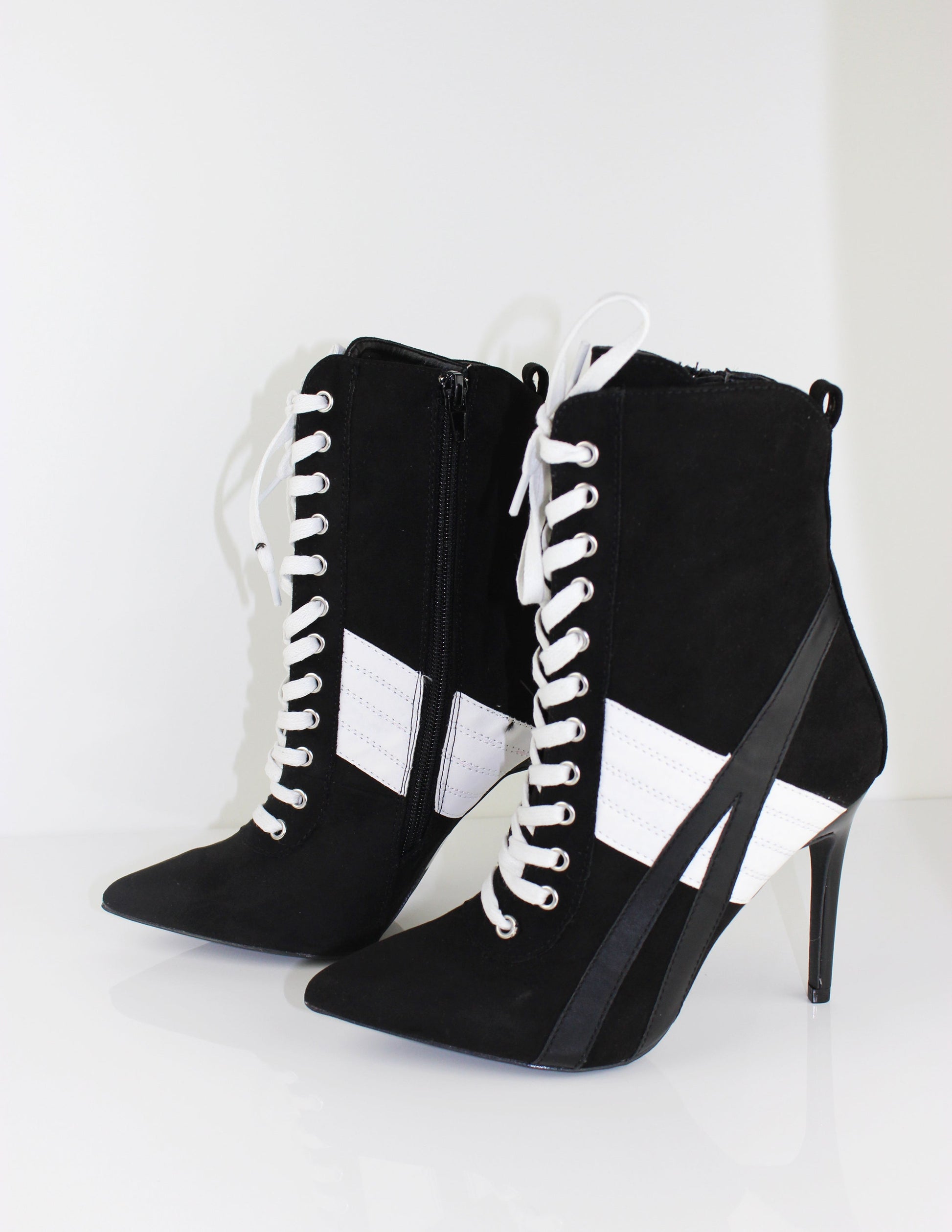 black and White vegan leather high heel shoes sneakers