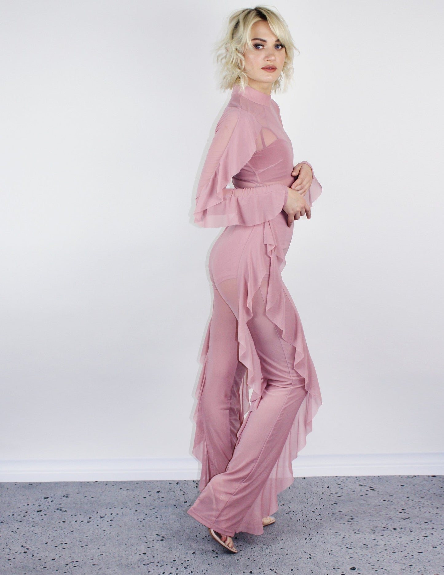 pink vegan jumpsuit transparent
