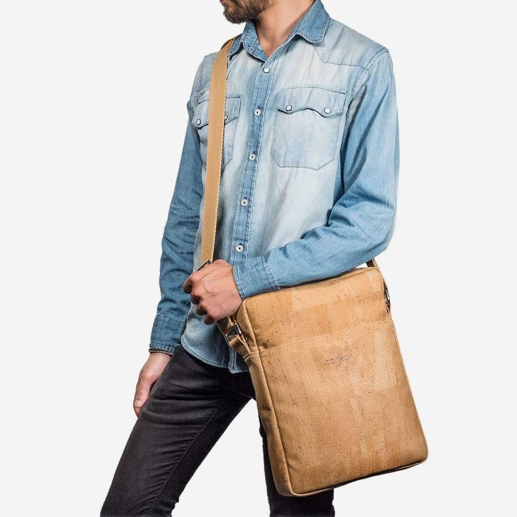 Briefcase Medium vegan leather cork brown