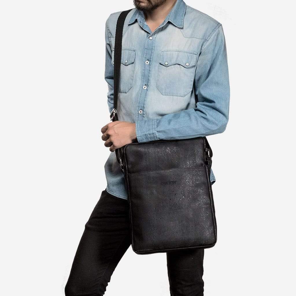 Briefcase Medium vegan leather cork black