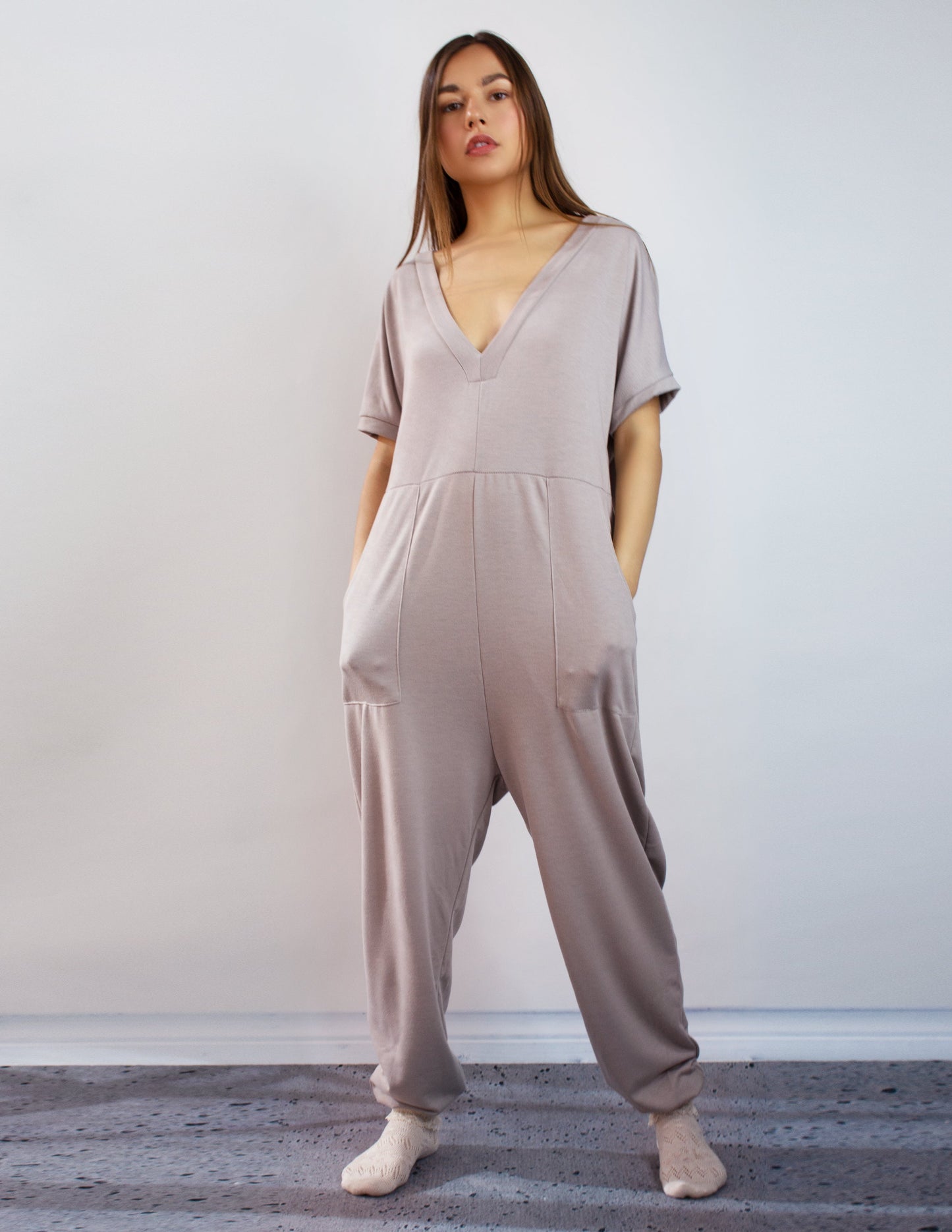 grey jumpsuit