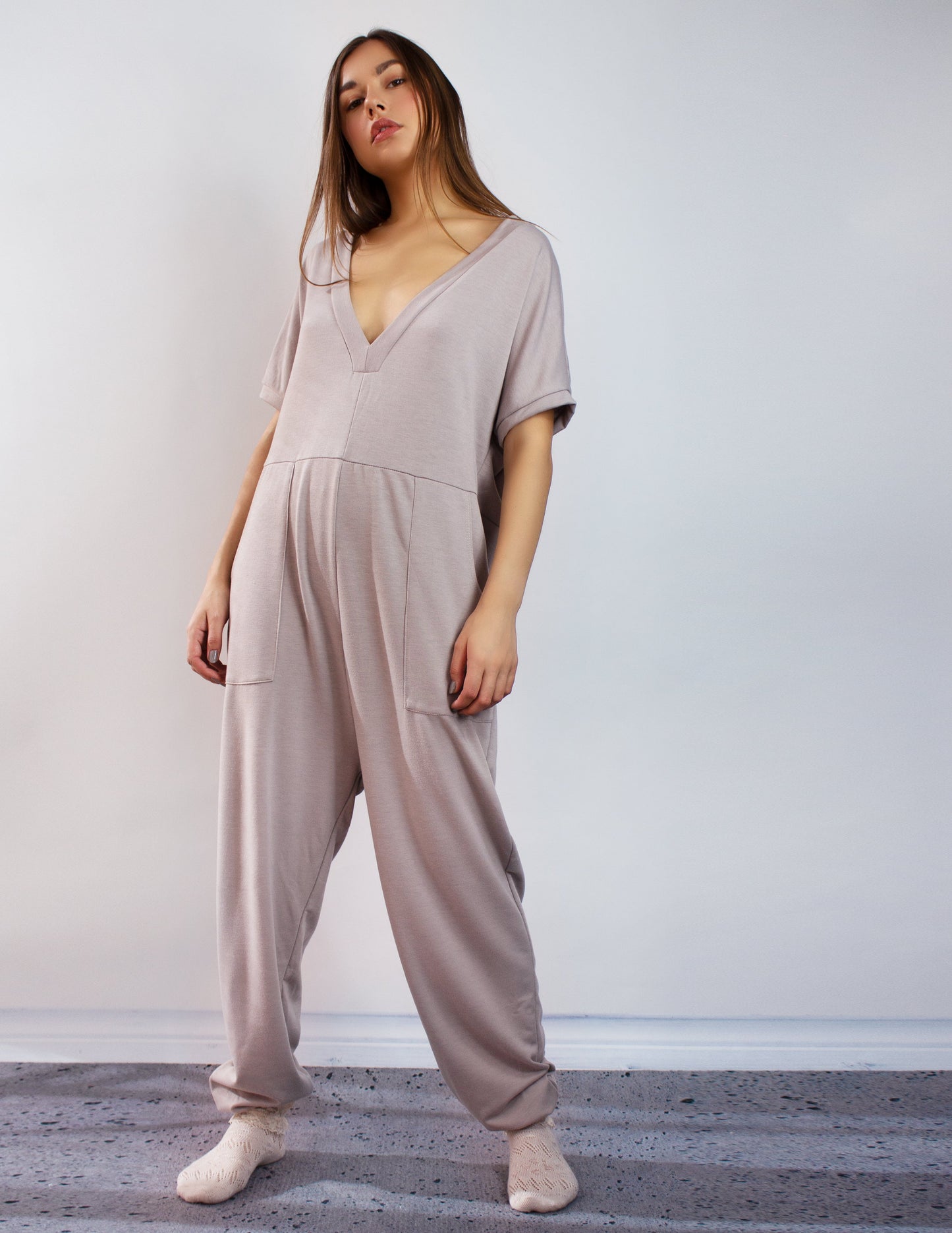grey jumpsuit
