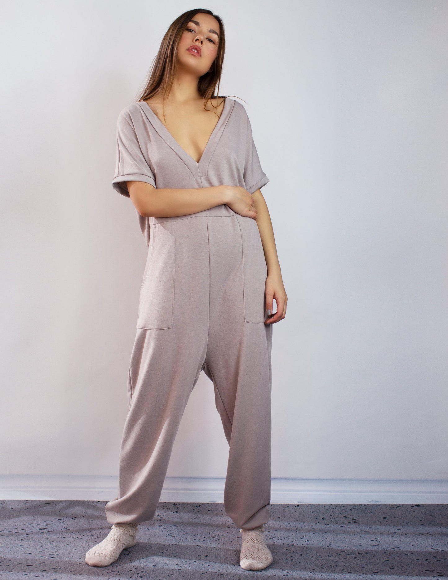grey jumpsuit