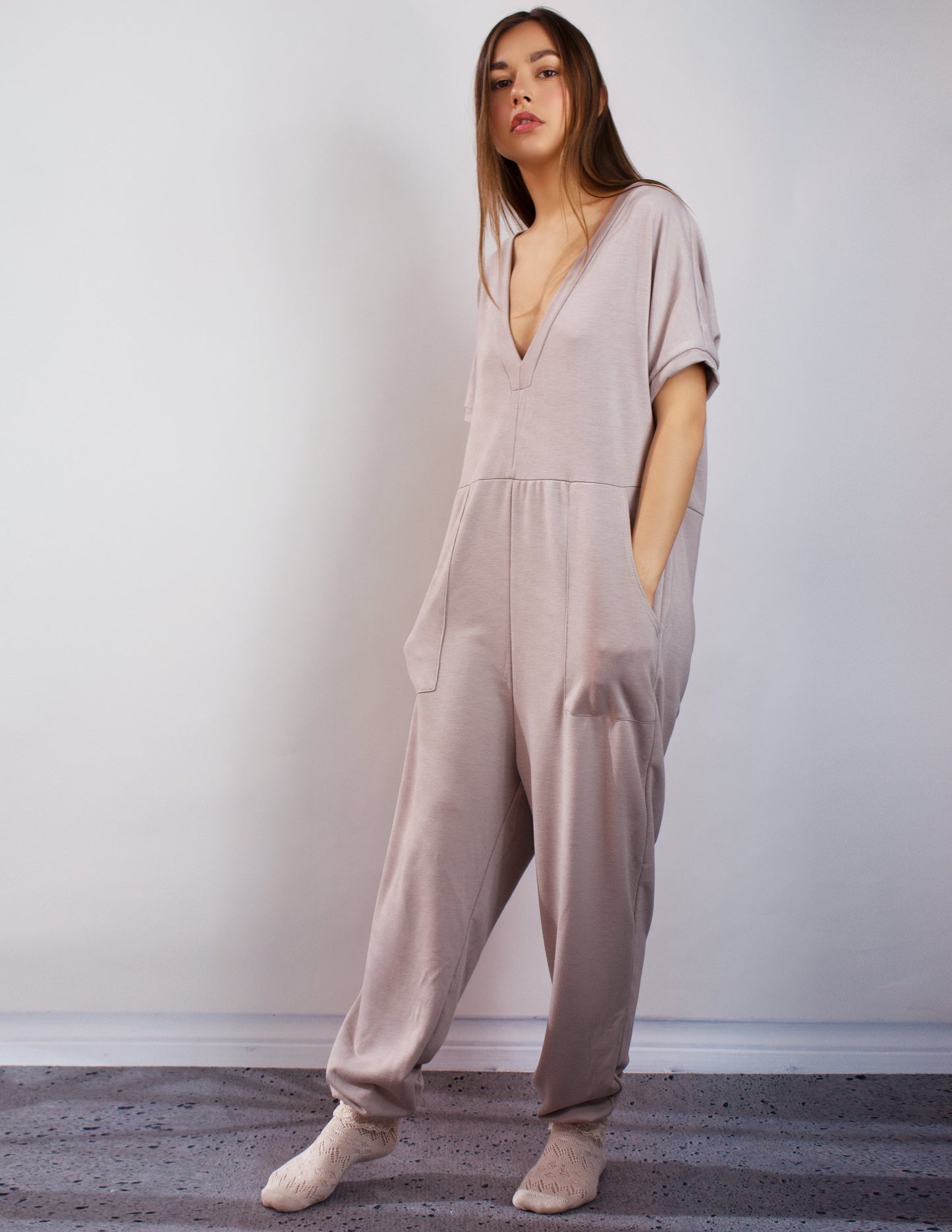 grey jumpsuit