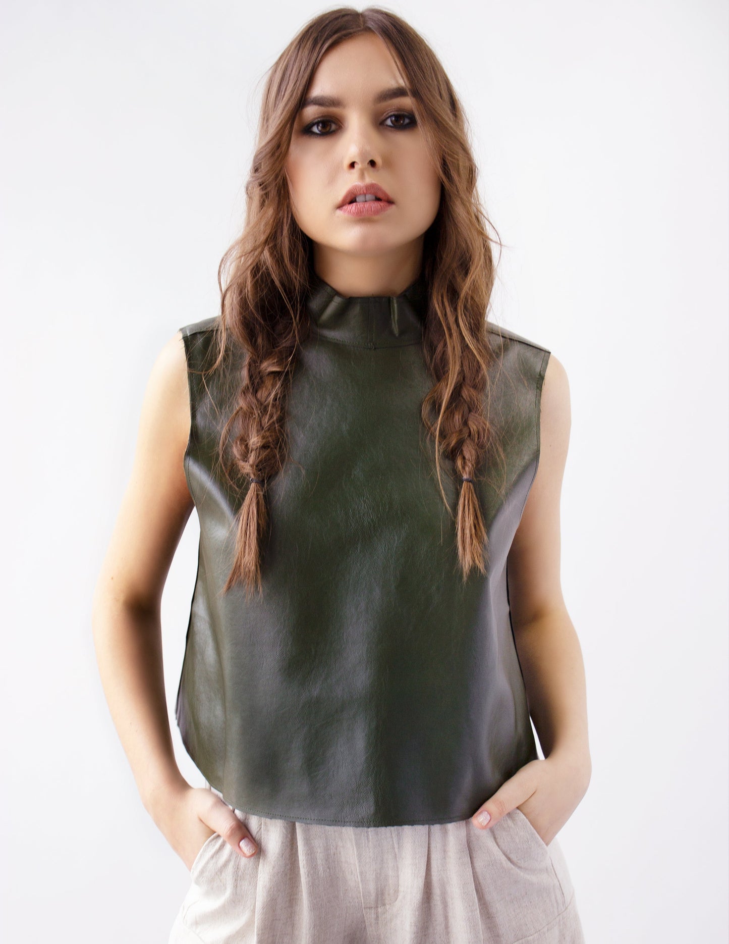 dark green vegan leather top