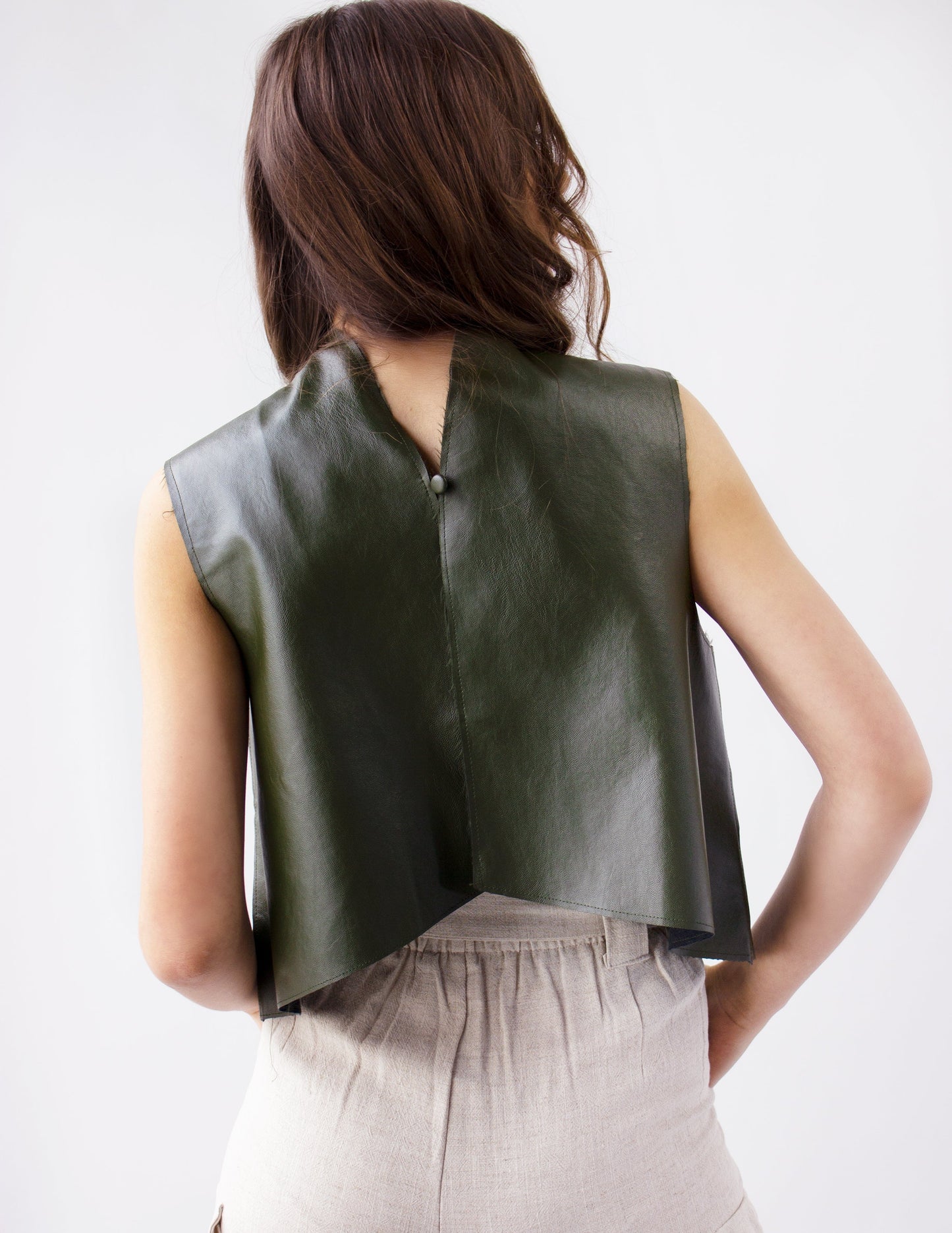 dark green vegan leather top