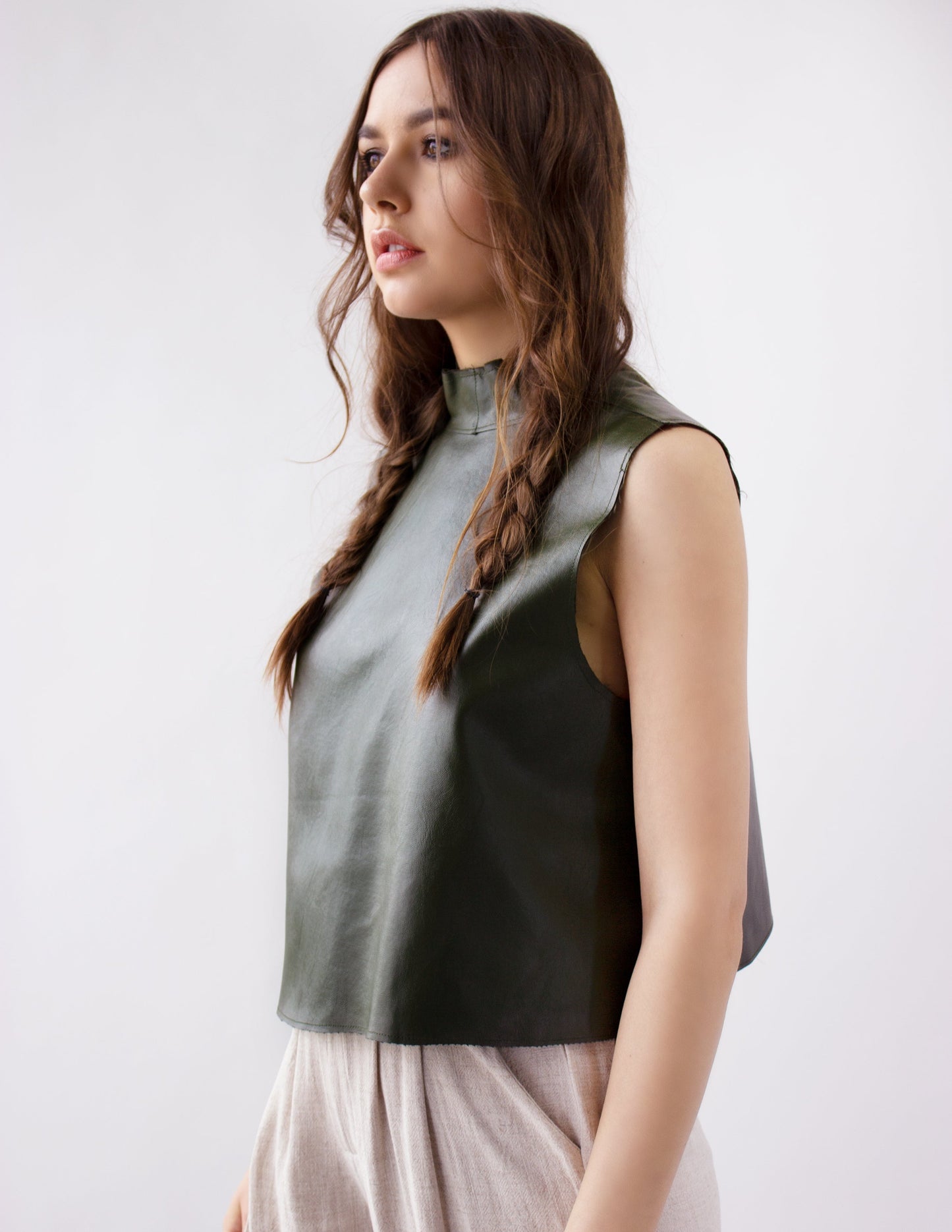 dark green vegan leather top
