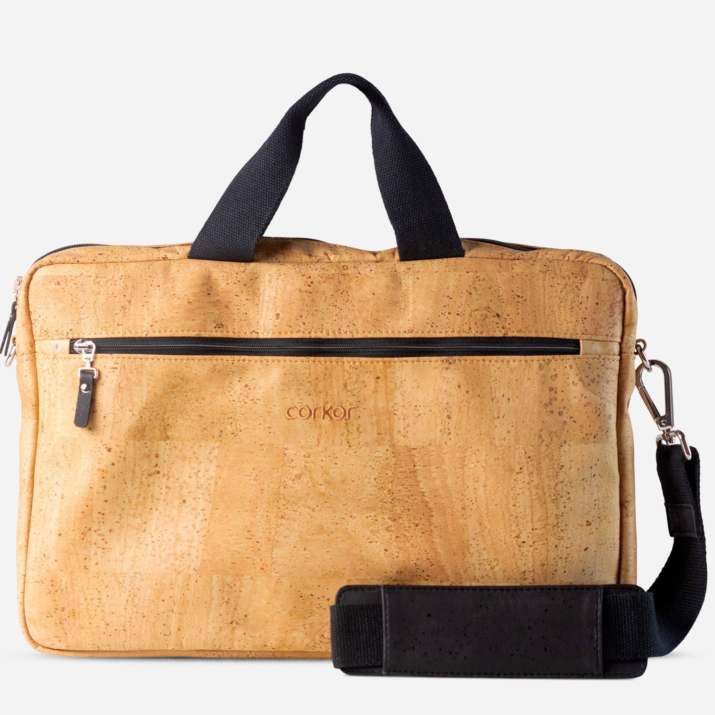 Laptop Briefcase Small vegan leather cork light brown