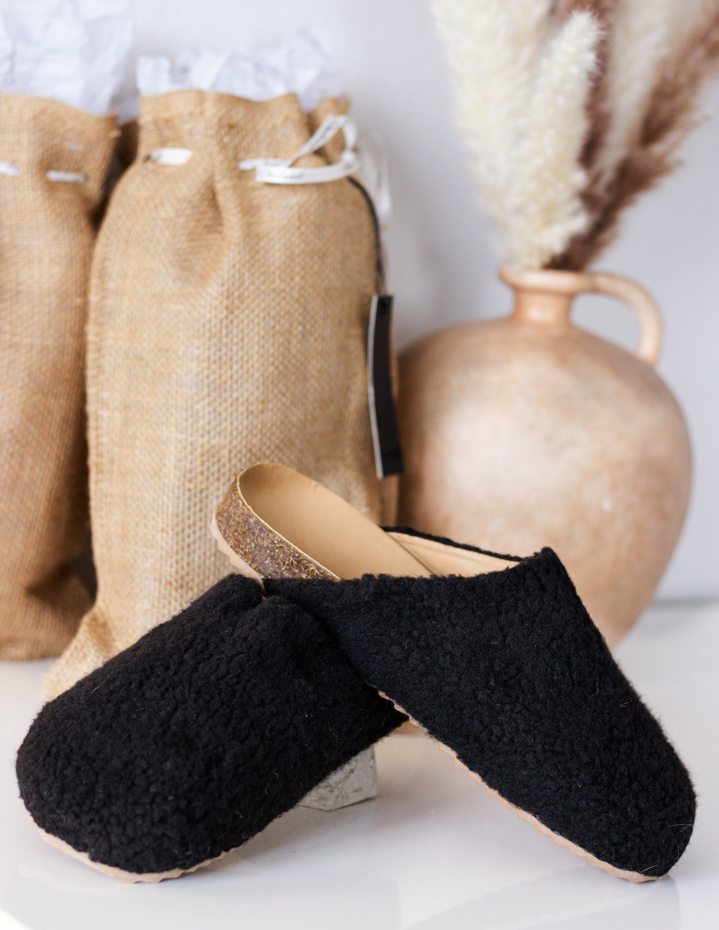 Black vegan slippers