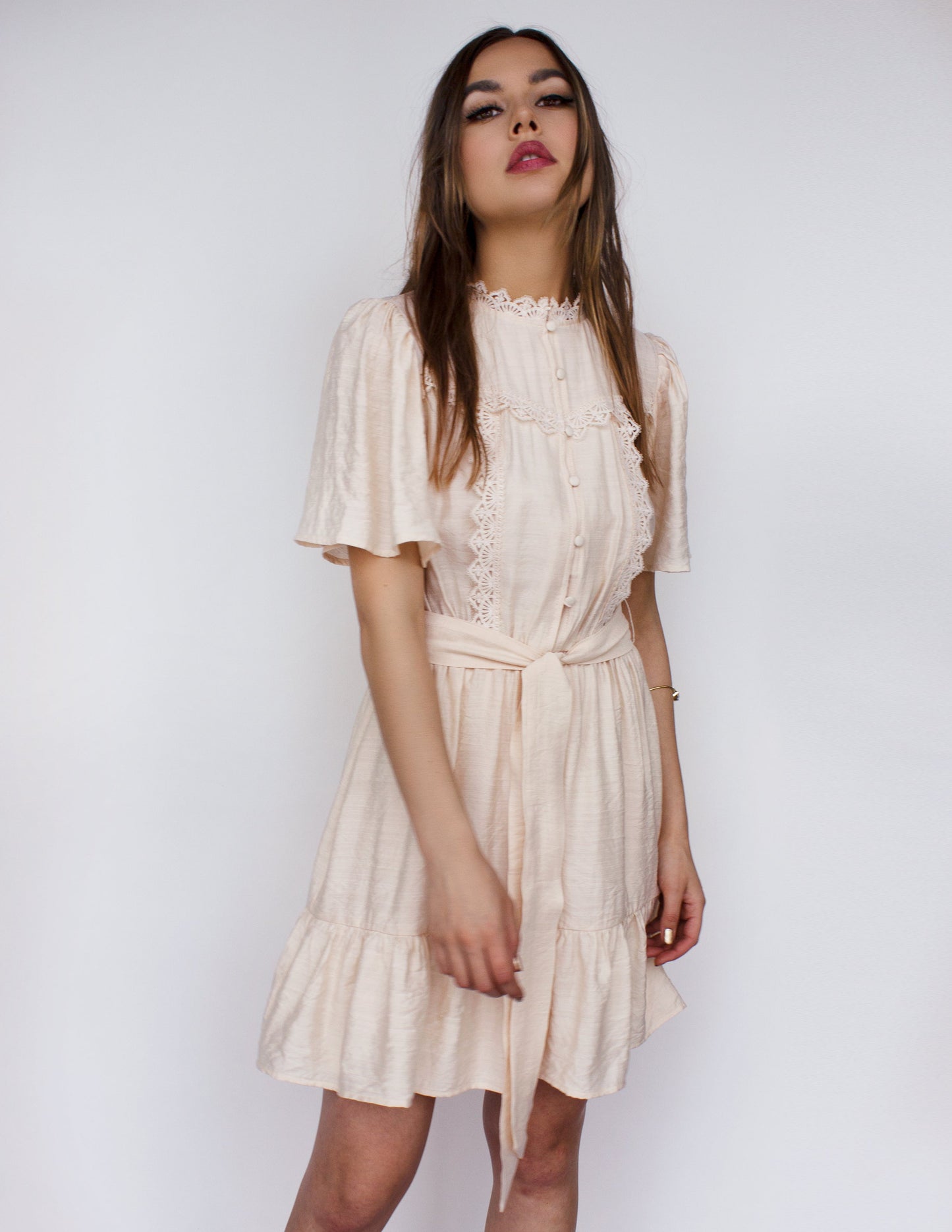 vegan pink nude dress