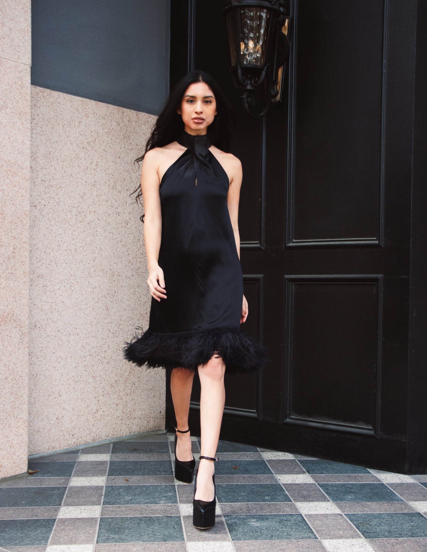 vegan ostrich feather ethical plume black dress